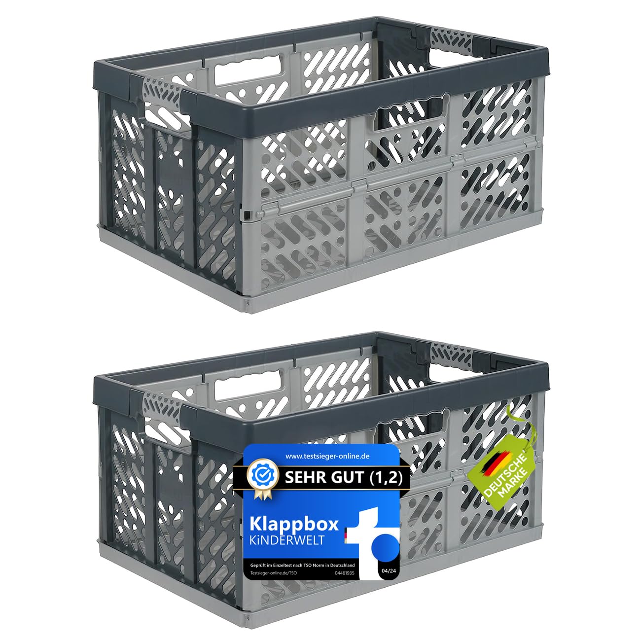 KiNDERWELT 2er Set Klappbox 45 L silber/ grau 45 L Faltbox bis 50 kg