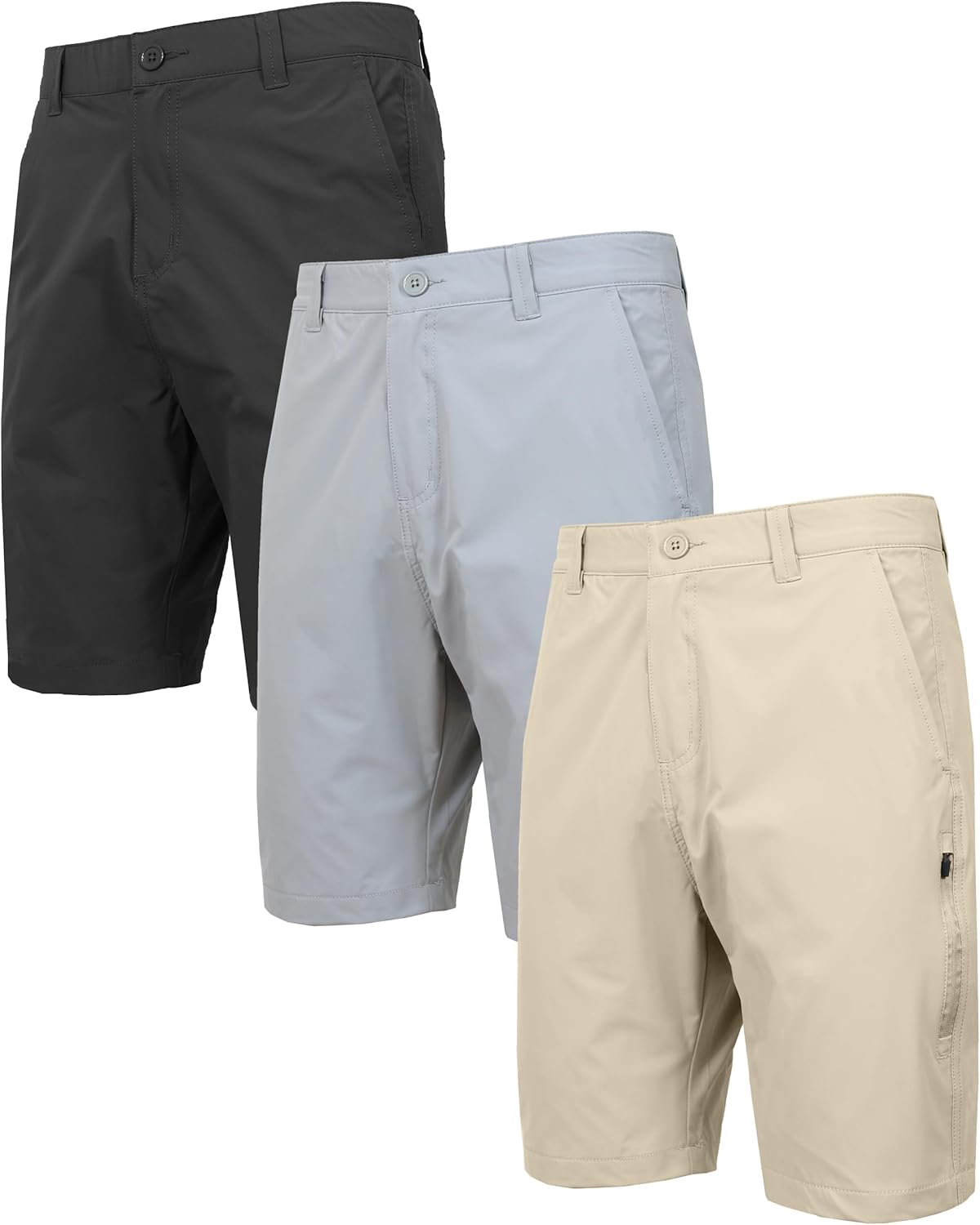 3-Pack Men’s 6-Pocket All Motion Stretch Utility Shorts – Modern Fit, Zipper Cargo Pockets, Button Closure (30-42)