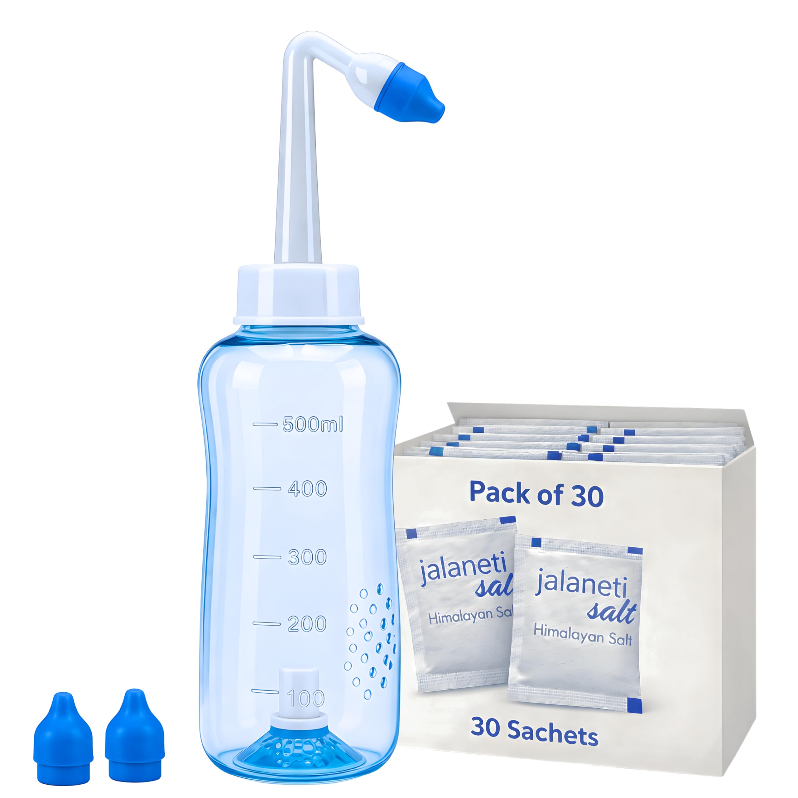 ALIS Neti Pot Nasal Irrigation Bottle 500ml BPA Free Nasal Wash for Sinus Relief, Allergy, Cold & Congestion, Pressure Control for Adults & Kids (Blue) (Jal Neti and 30 salt sachet)-image-20