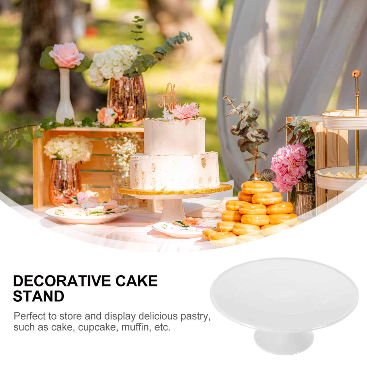 Angoily Soporte de pastel de cerámica, soporte para tartas de porcelana, redondo, postres, plato para bodas, cupcakes, decoración para fiestas de cumpleaños en el hogar