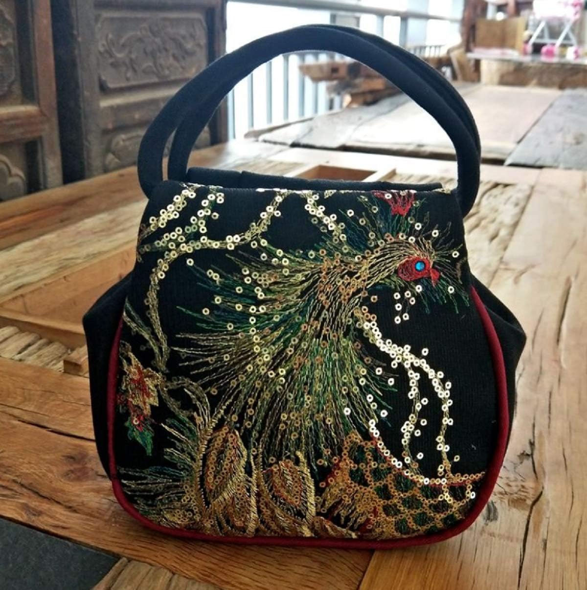 Women Mini Peacock Embroidery Handbag - Ethnic Retro Canvas Party Purse - Image 2