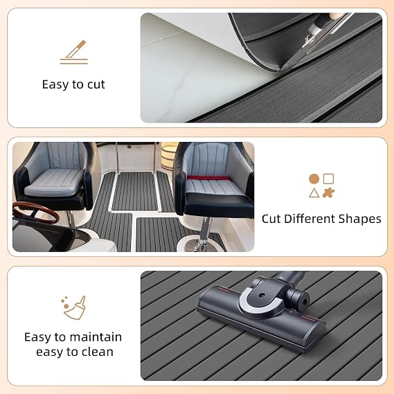 Hjdeck Boat Flooring EVA Foam Boat Decking with 3M Self-Adhesive Backing Non-Slip Boat Foam Flooring Marine Carpet DIY Faux Teak Sheet for Yacht Jon Boat Kayak Motorboat SUP Ramp RV Floor Helm Pad