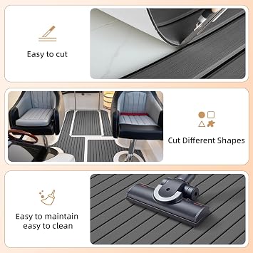Hjdeck Boat Flooring EVA Foam Boat Decking with 3M Self-Adhesive Backing Non-Slip Boat Foam Flooring Marine Carpet DIY Faux Teak Sheet for Yacht Jon Boat Kayak Motorboat SUP Ramp RV Floor Helm Pad