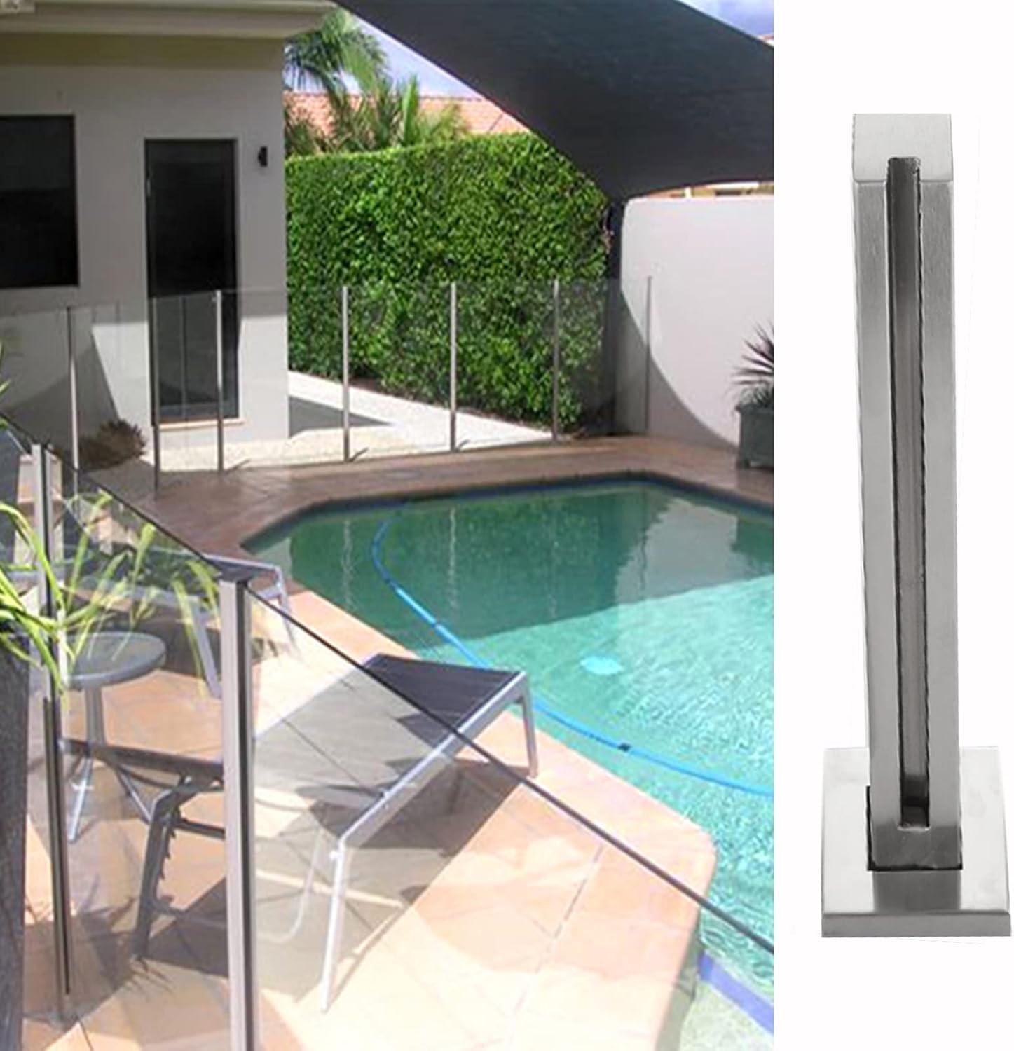 Poteau de garde-corps en verre carré en acier inoxydable argenté pour balcon et jardin