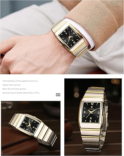 Miniatura 5 de WWOOR Relojes cuadrados para hombres y mujeres, reloj cuadrado de acero inoxidable para hombre con fecha, reloj casual con fecha cuadrada