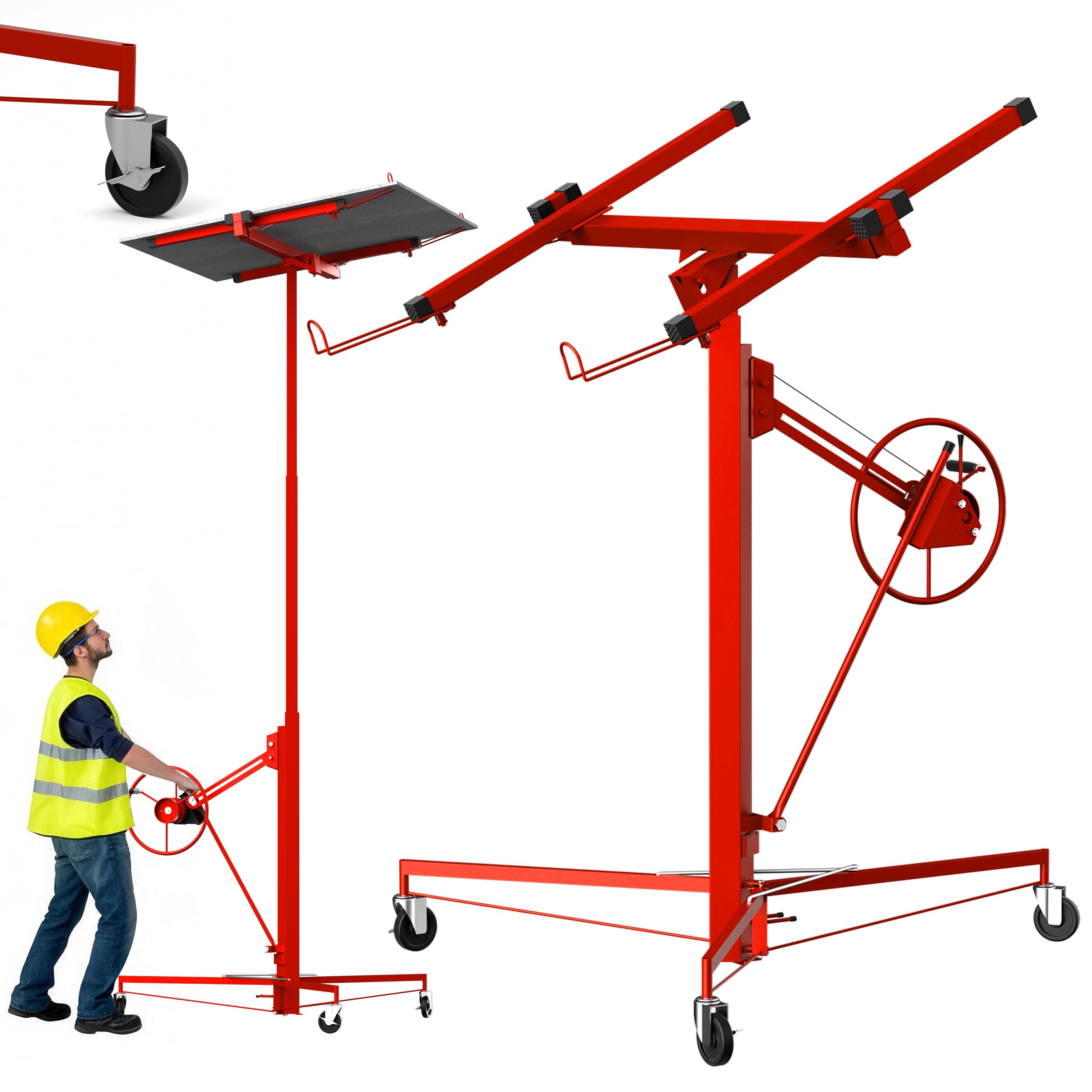 lève-plaques de plâtre XXL TEENO,Plateforme élévatrice inclinable,Aide de montage de panneaux en placoplâtre,capacité de charge max. 68 kg,Hauteur 140-325 cm, 3 Roues avec Freins de Stationnement