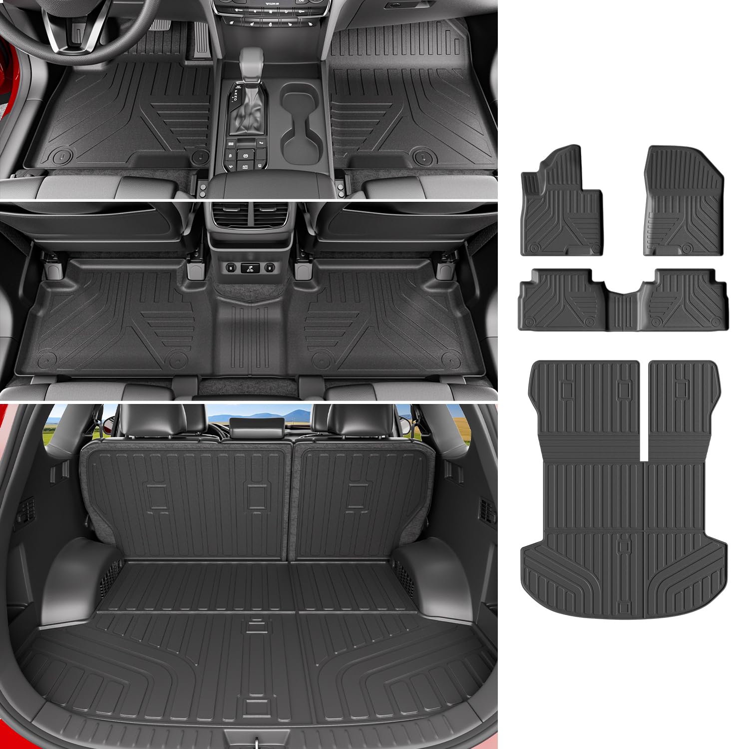 powoq Floor Mat Compatible with 2019-2020 Santa Fe Cargo Mat Floor Liner TPE Back Seat Protector Trunk Cargo Liner Replacement for 2019 2020 Santa Fe