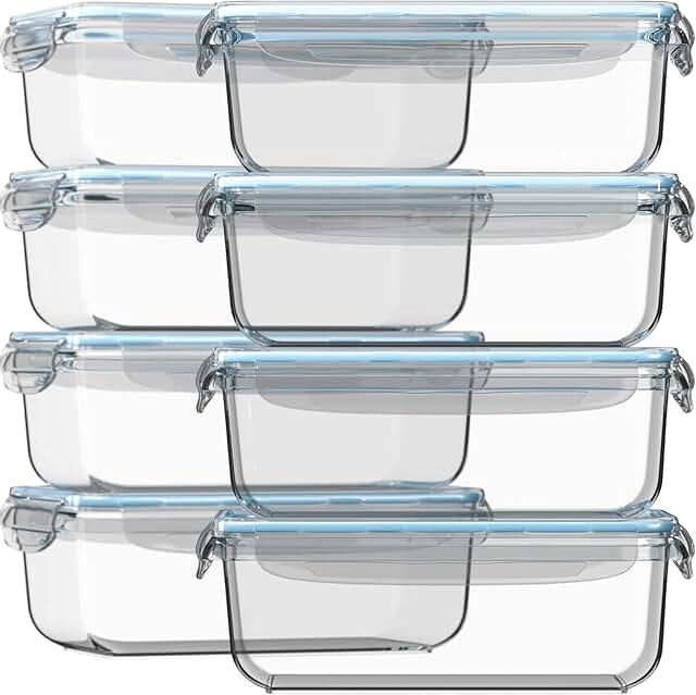 Razab 16 Pc (Set of 8) 30 Oz Glass Meal Prep Containers with Lids, Airti...