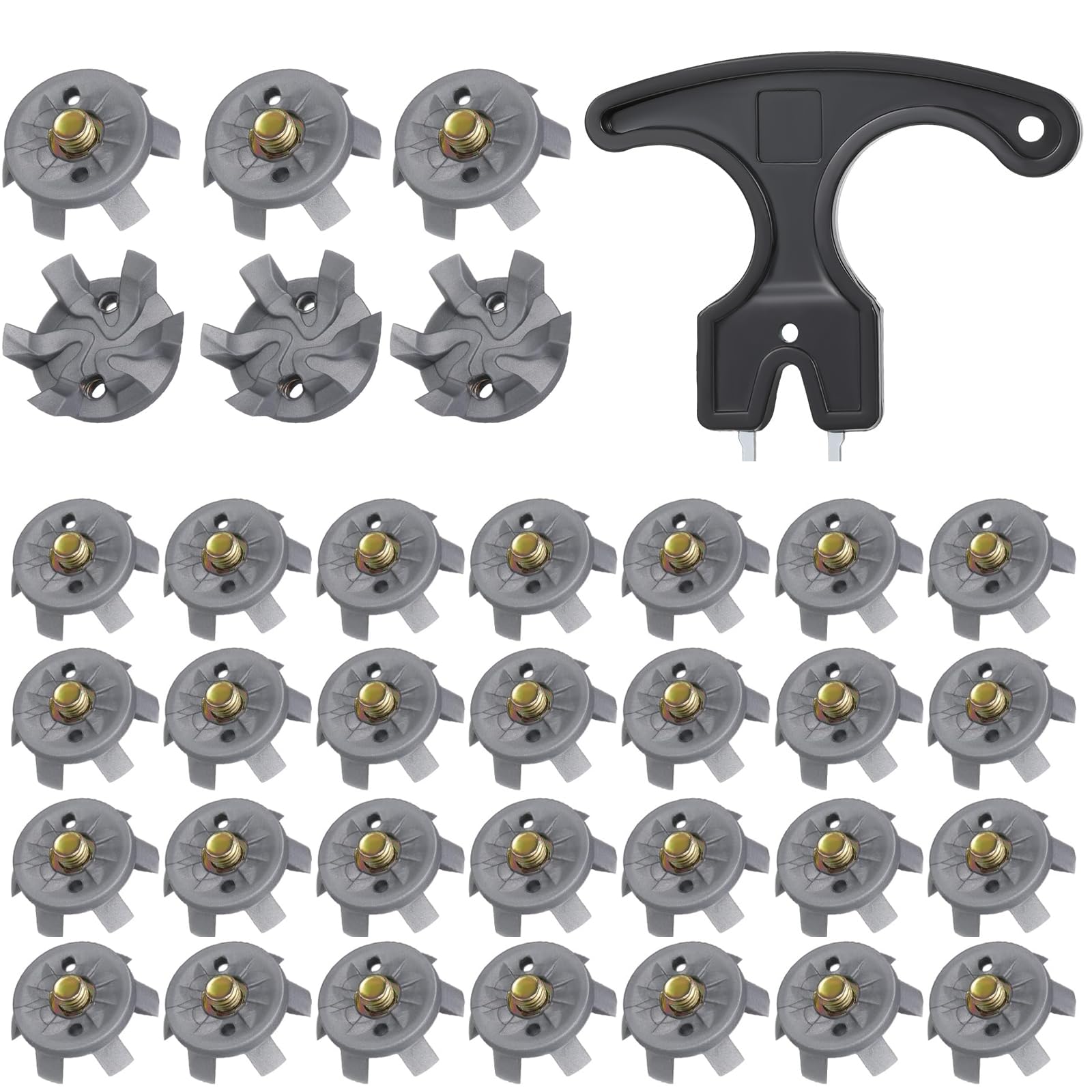 34 Pcs Golf Cleats Replacement Set with Spanner Tool, Black Spikes and Silvery Grey