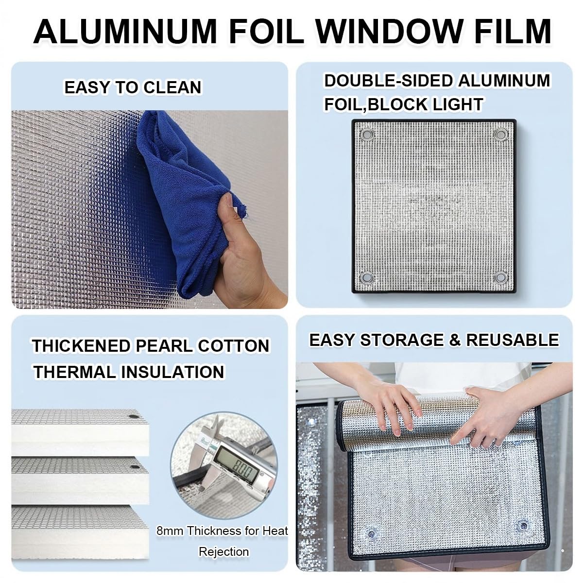 Film Isolation Fenetre avec Ventouse, 8mm Film Thermique Protection Solaire Réfléchissant, Store Occultant Isolant Anti-UV Double Couche pour Garage, Toit Ouvrant, Camping-Car(130x250cm)
