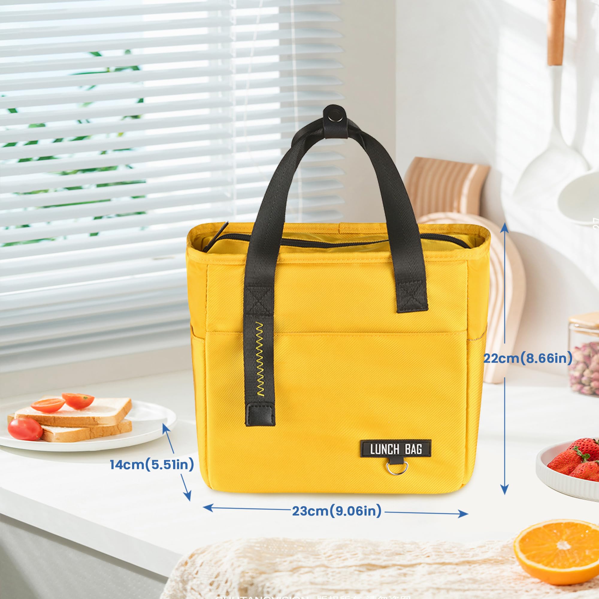 INNKGLE Insulated Lunch Bag -Yellow- Leakproof PEVA Liner, Triple-Layer Thermal Insulation, Large Opening - Image 4