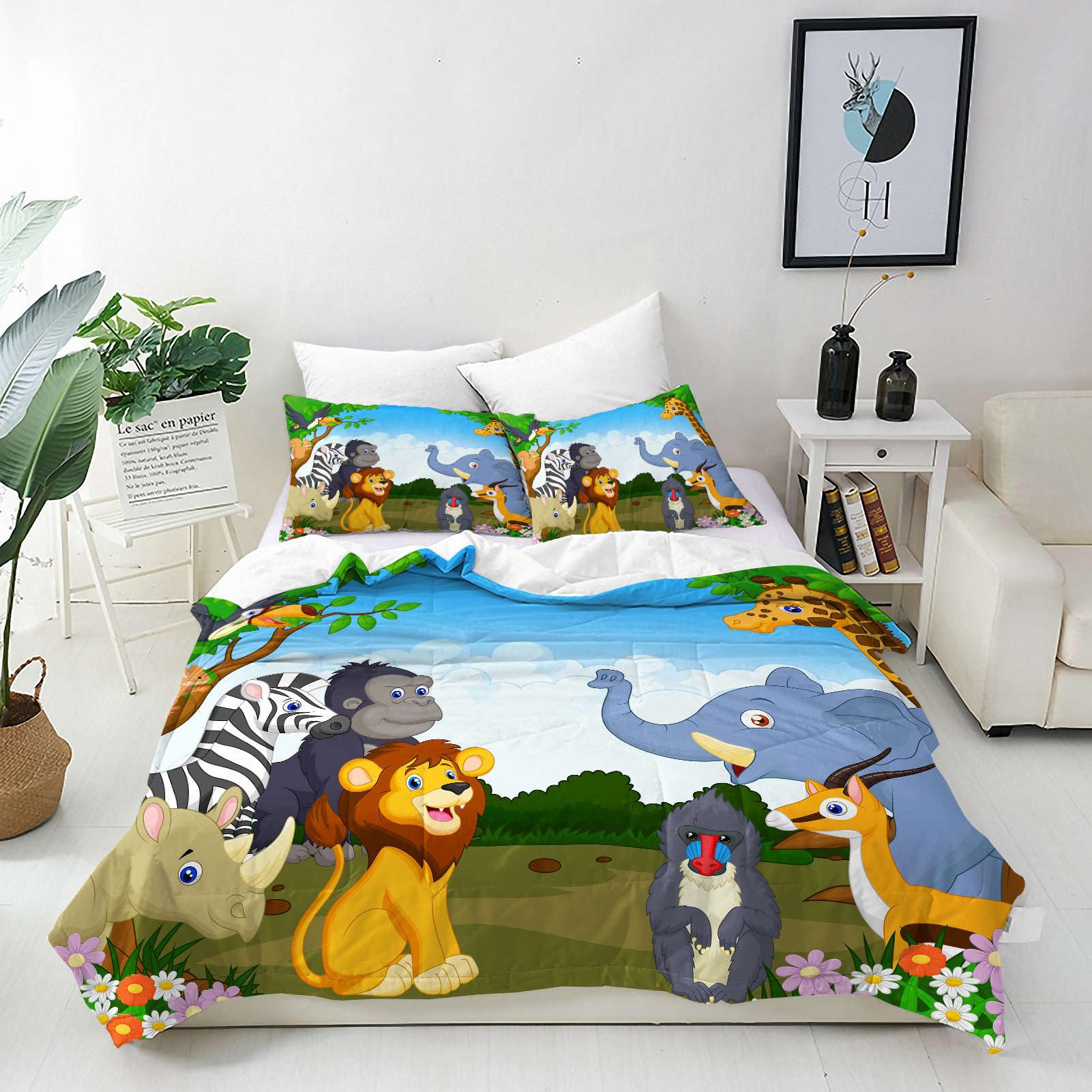 ANHOPE Custom Duvet Cover Set Customized Size 3 Pcs Bedding Set for All Season Jungle Safari Lion Giraffe Elephant Zebra 3D Printed Pattern Personalised Quilt Cover for Kids Adults Birthday Wedding
