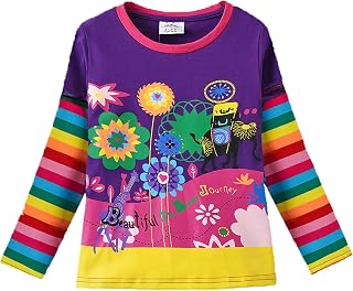 Girls Shirts Winter Long Sleeve Rainbow Sleeve Tops for Daily Casual Wearing,2-12 Years