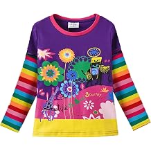 VIKITA Girls Shirts Winter Long Sleeve Rainbow Sleeve Tops for Daily Casual Wearing,2-12 Years