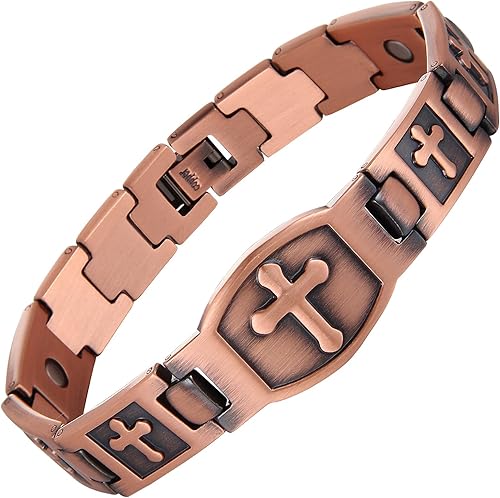 Miniatura 9 de Juego de pulsera magnética y anillo para hombre, 99.99% de cobre puro, diseño de cruz ajustable y nudo celta, regalo para papá Cobre593,Diseño de