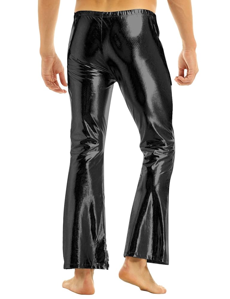 Hedmy Men's Shiny Faux Leather Disco Trousers Bell Bottoms