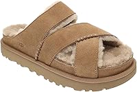 UGG Women's Greenport Cross Strap Slide Sandals - Suede Upper, Sheepskin Lined Cozy Slippers for Home & Town