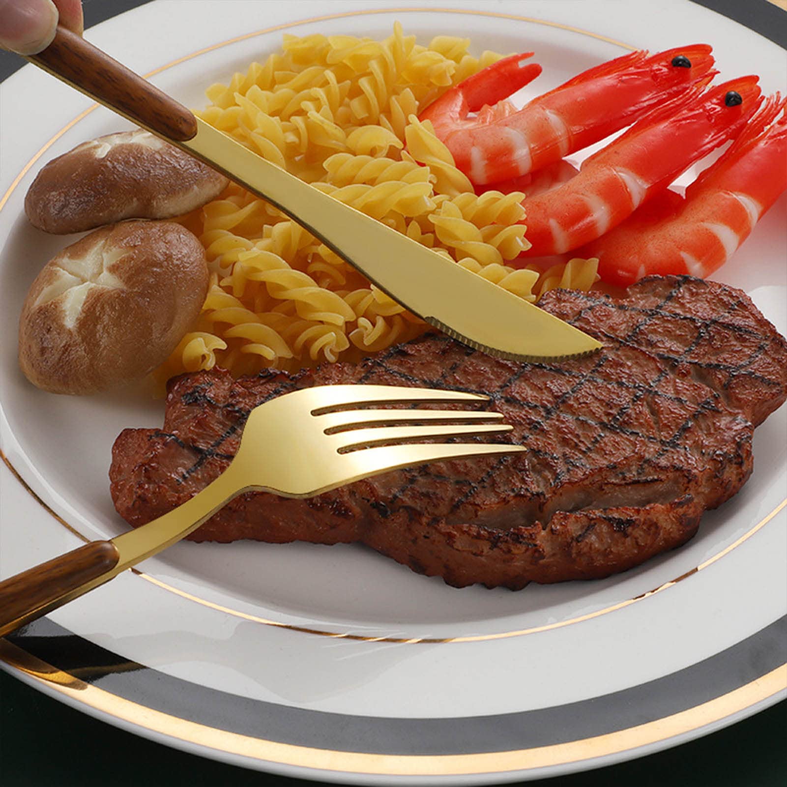 Juego De Cubiertos, Cubiertos con Mango De Madera para 12 Personas, Juego De Cubiertos con Paquete De Regalo, Diseño Pulido De Espejo, para Cocina Y Restaurante Apto para Lavavajillas,A (A)