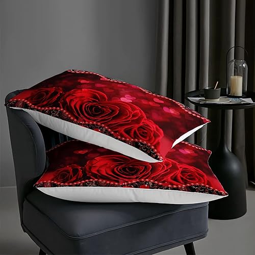 Miniatura 6 de AILONEN Juego de edredón con diseño de rosa roja y pintura al óleo 3D, tamaño individual, juego de ropa de cama con patrón de rosa 3D del amor para