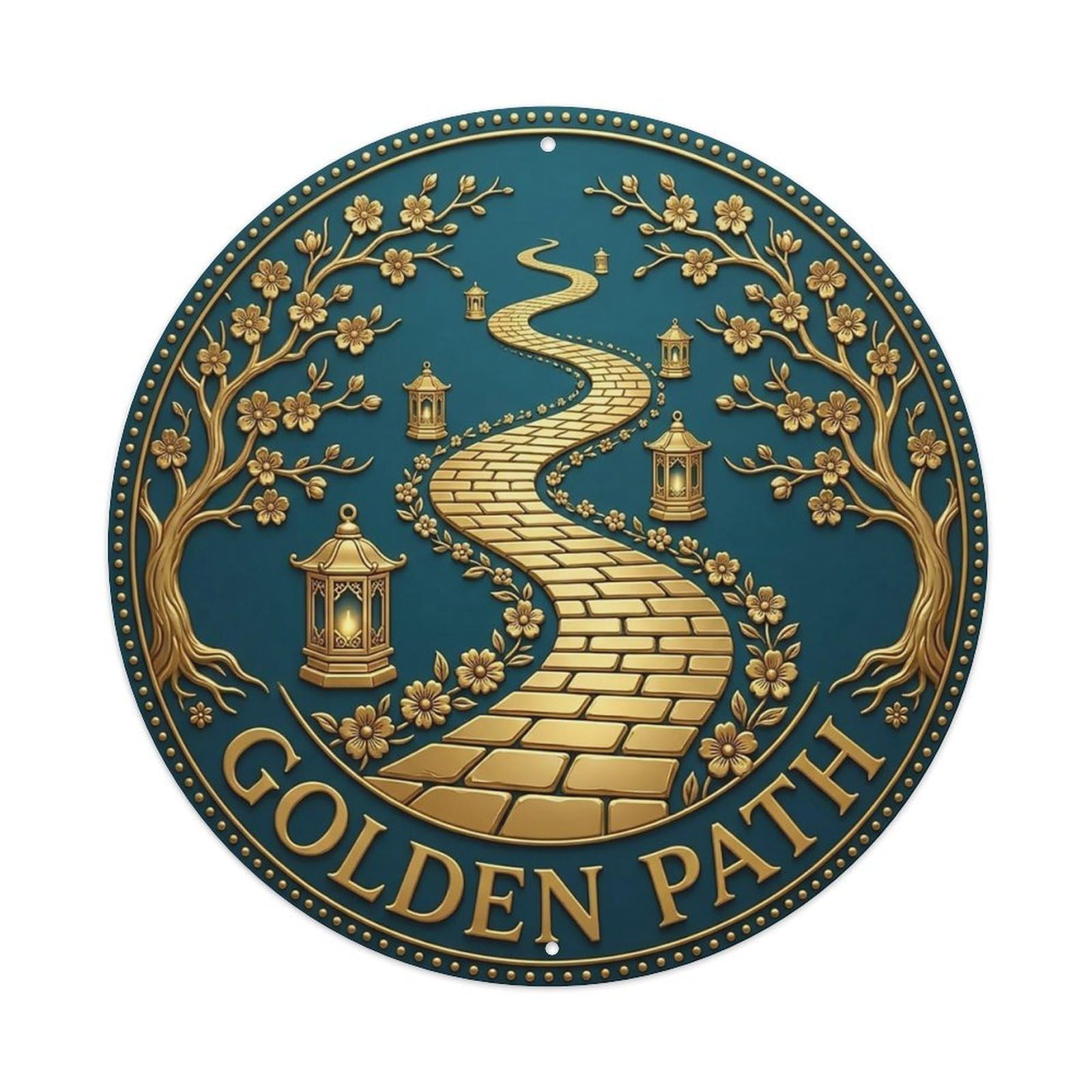 Vintage Golden Path Flower Zen Yoga Metal Tin Sign