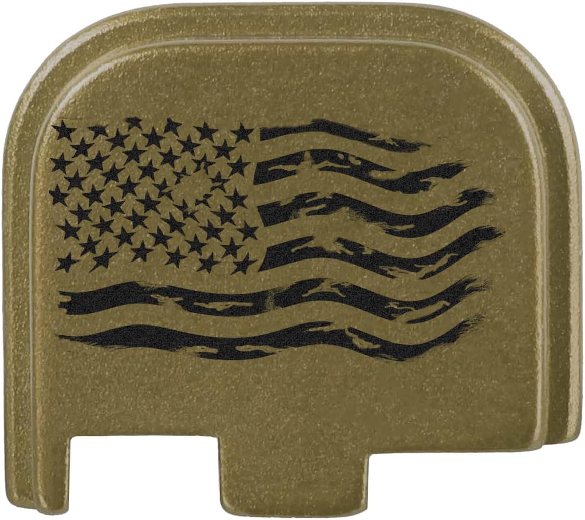 NDZ Performance Slide Cover Back Plate for Glock 43 43X 48 & PSA Dagger Micro – Aluminum Upgrade with Black Engraving – Distressed Flag – Olive Drab Green