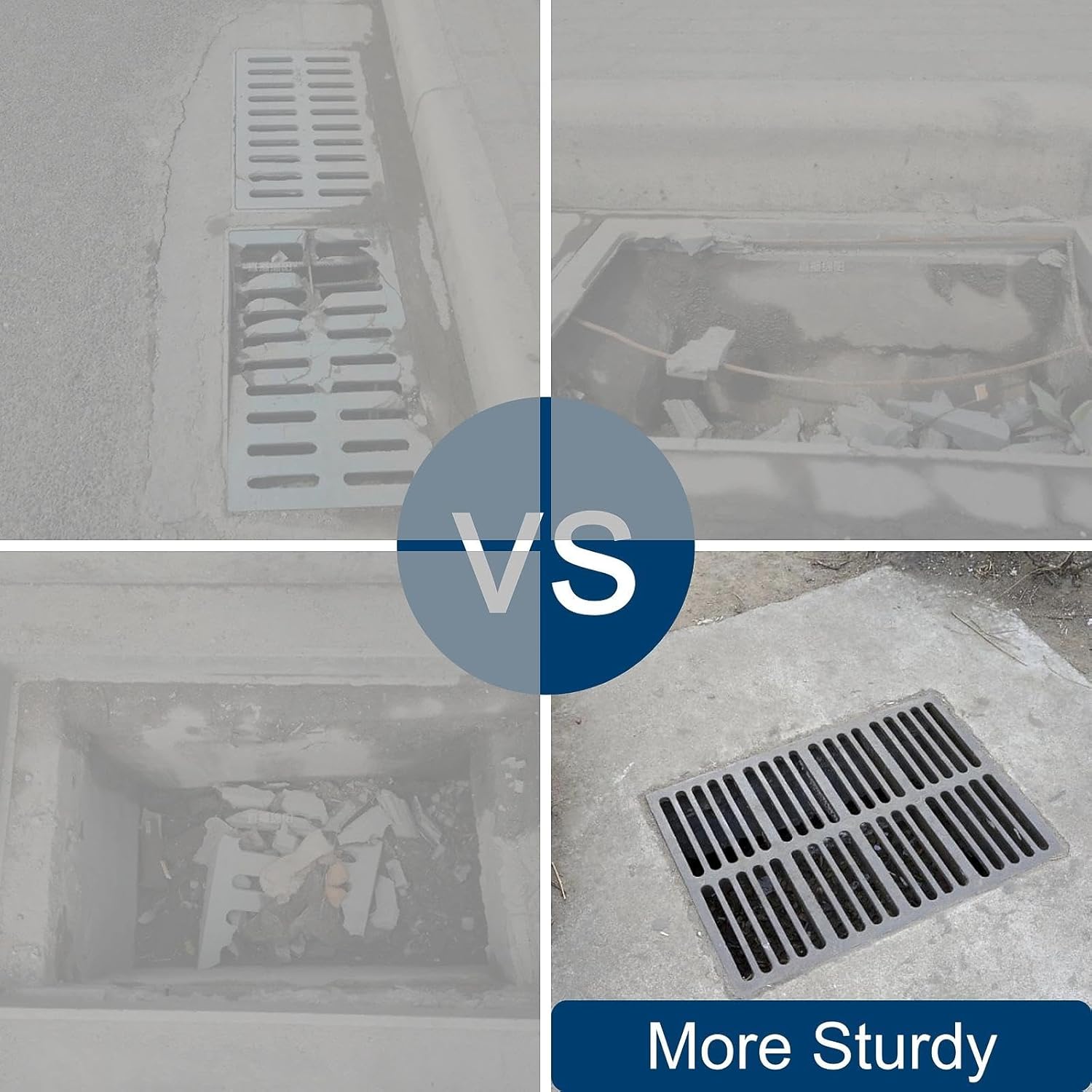 Cast Iron Drain Grate 20x16 in, C-Class 56200 lbs Heavy-Duty Driveway Channel Cover, Outdoor Trench Drainage Grate, Black Rectangle Metal Sewer Cover for Garage (True 19.7x15.7)