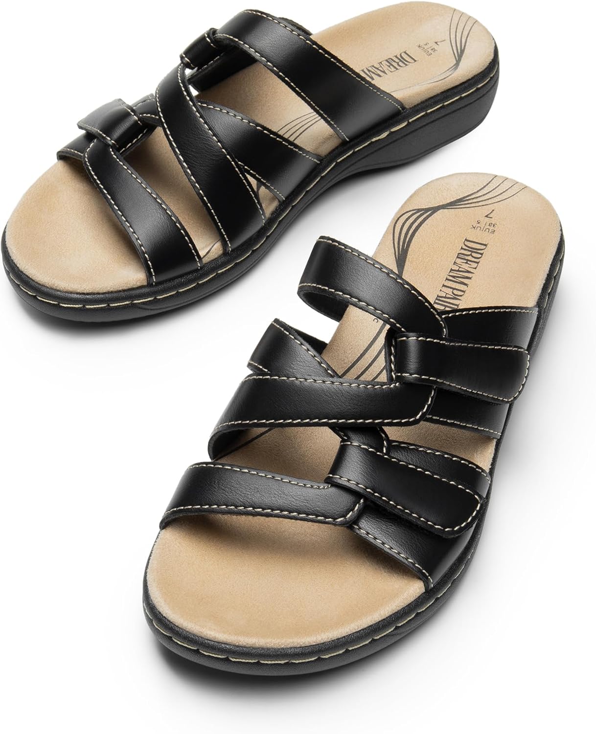 DREAM PAIRS Womens Slides Arch Support Slip on Flat Sandals Comfort Plantar Fasciitis Soft Cushion Slippers With Adjustable Straps - Image 6