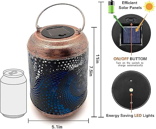 Miniatura 4 de Faroles solares colgantes para exteriores, juego de faroles azules fríos y libélula (paquete de 2)