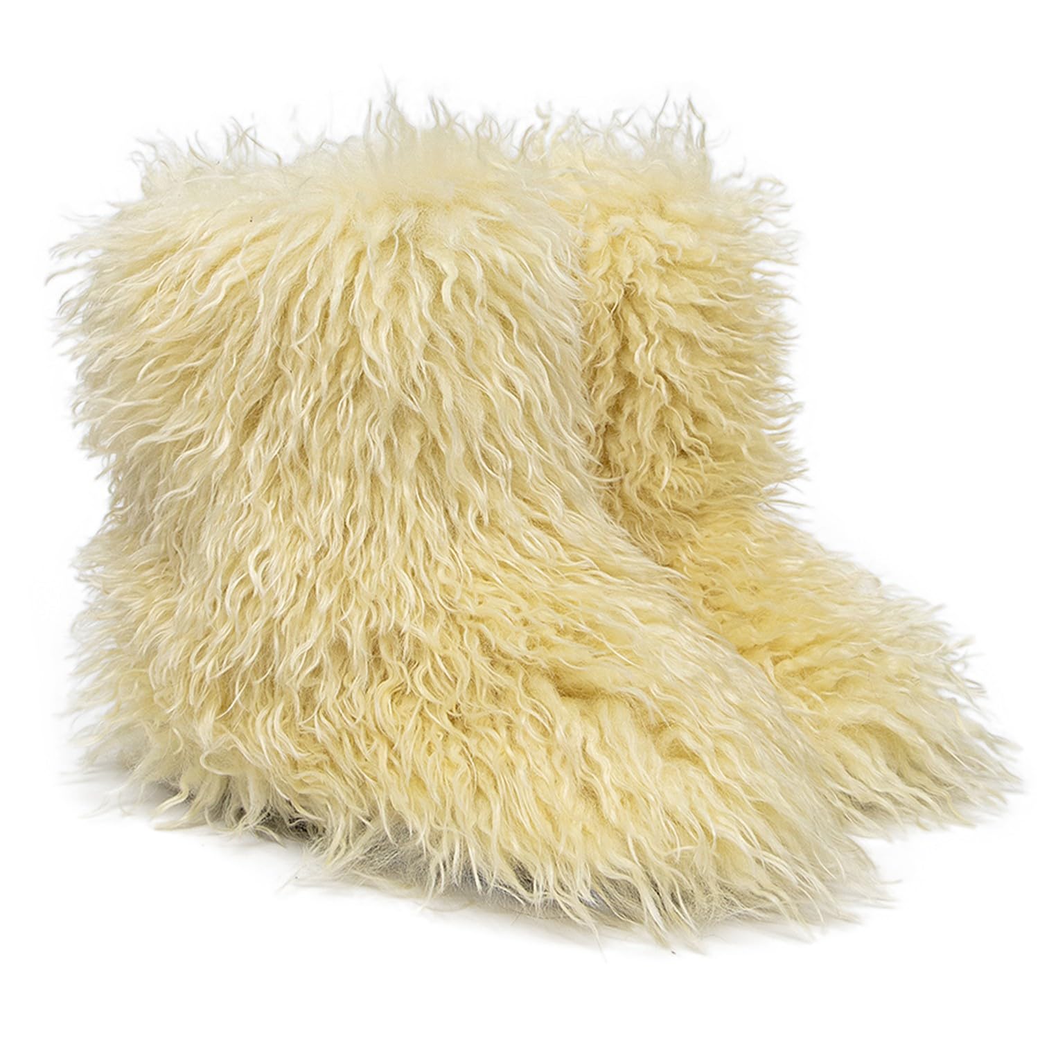 YESBOR Womens Curly Faux Fur Snow Boots Fluffy Fuzzy Furry Winter Outdoor Flat Booties