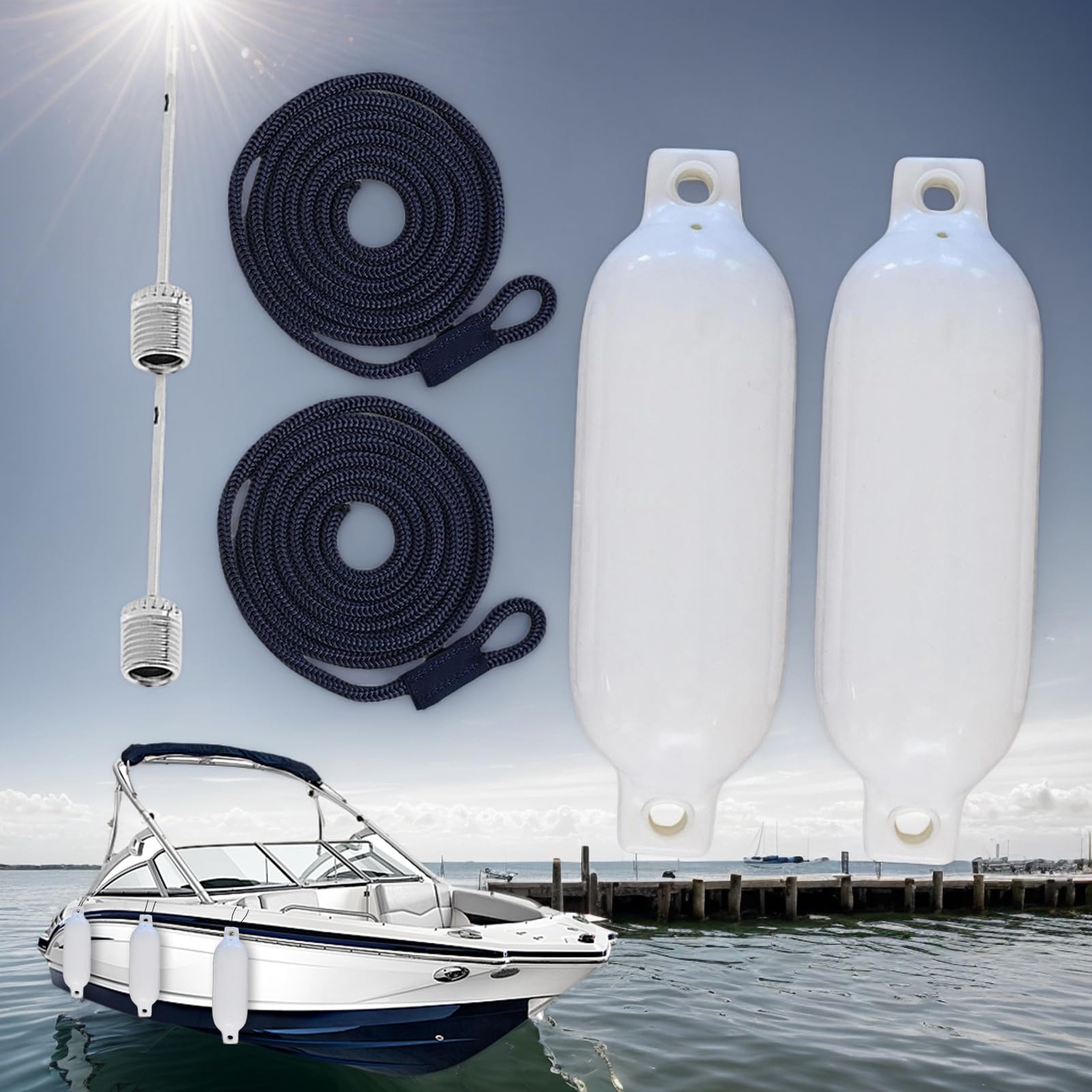 Ammortizzatore per barca, protezione UV, resistente ai raggi UV, accessorio resistente ai raggi UV, con funzione di protezione per mare, lago, investitori, sport nautici e costiere