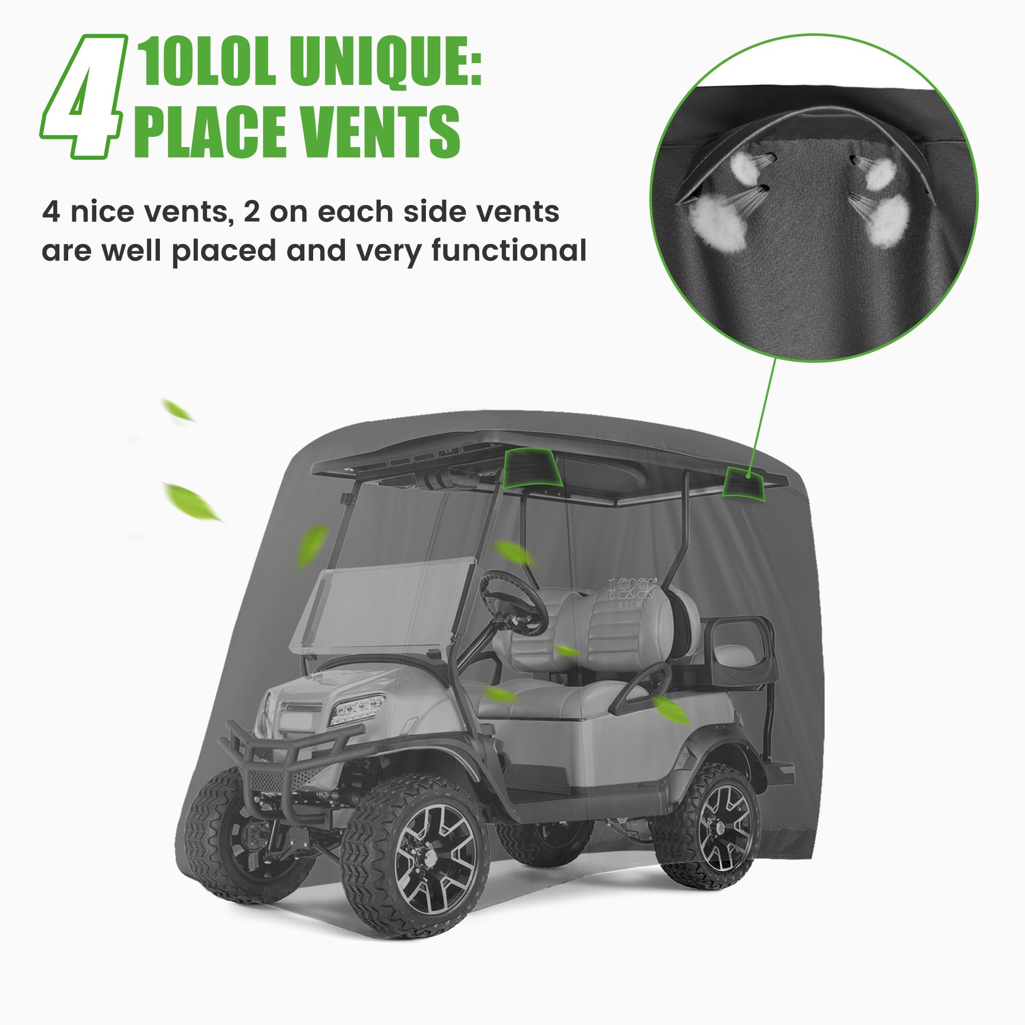 10L0L Wodoodporny pokrowiec na wózek golfowy 500D, uniwersalny, pasuje do samochodu klubowego, E-Z GO, Yamaha i większości marek 4 pasażerskich wózków golfowych - czarny