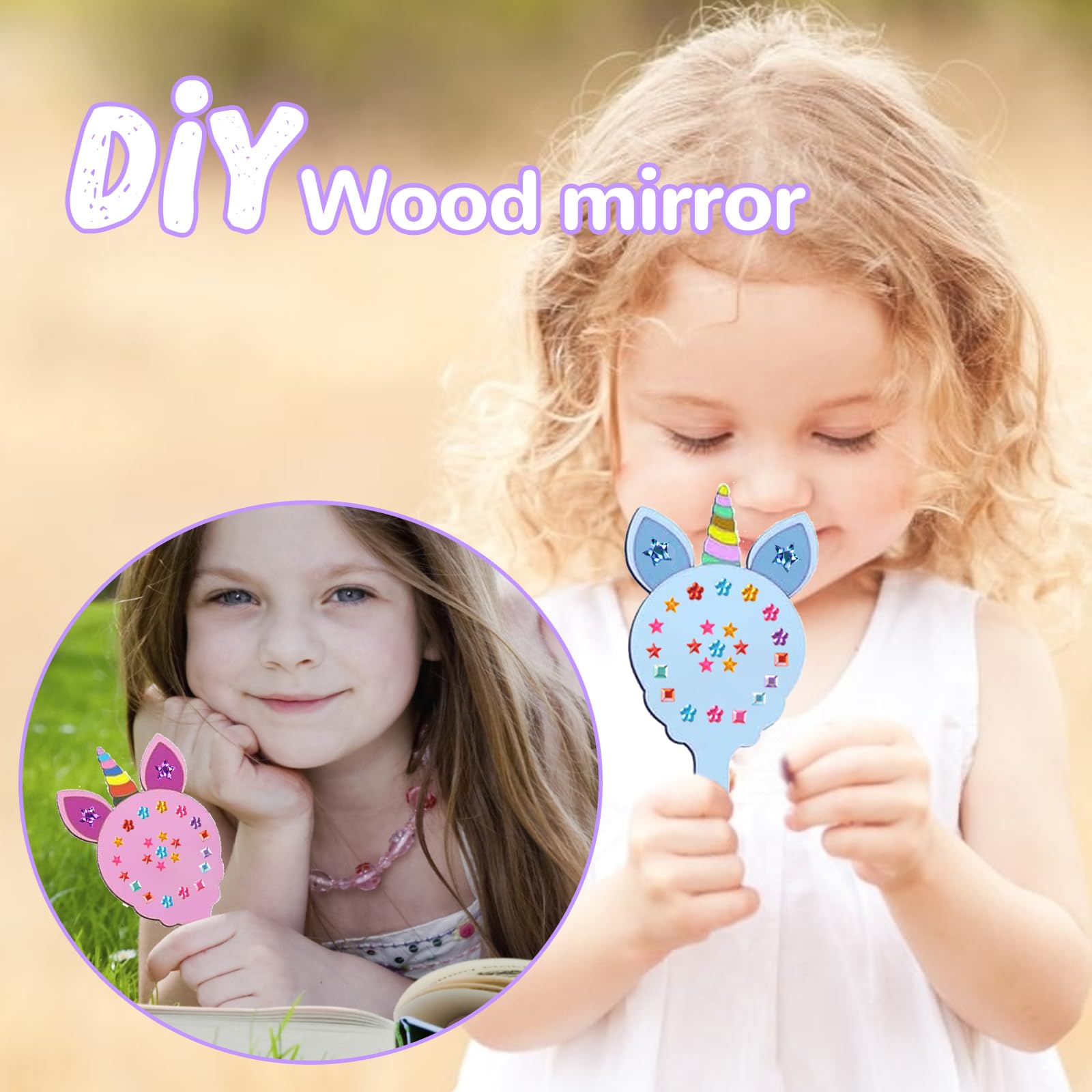 Lot de 12 miroirs licorne en bois pour travaux manuels et bricolage d' enfants, cadeau d'anniversaire Lot de 12 miroirs licorne en bois pour travaux manuels et bricolage d' enfants, cadeau d'anniversaire