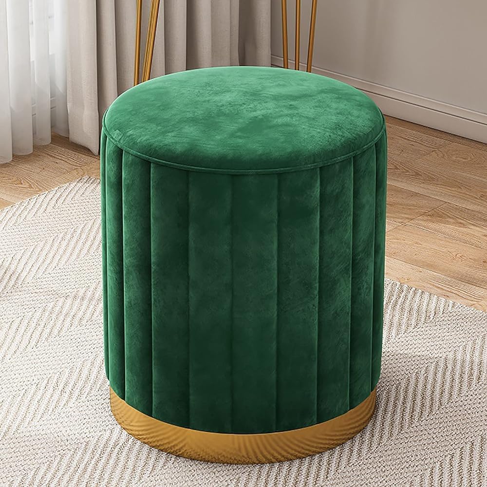 Pouf rotondo in velluto con poggiapiedi, imbottito, piccolo, per soggiorno, camera da letto, sgabello moderno trapuntato