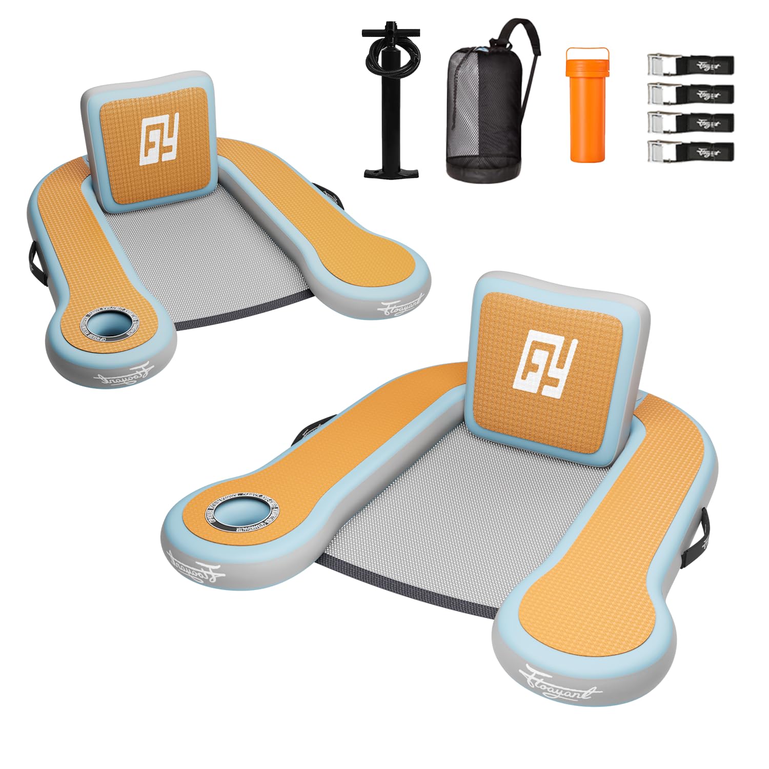 Inflatable Pool Floats Adults, 300 Lbs Weight Limit, Floating Lounge Chair with a Cup Holder ? 20°-80° Adjustable Backrest, Pool Lounge Chairs for Swimming Pool/Beach/Lake/Party | 2-Pack