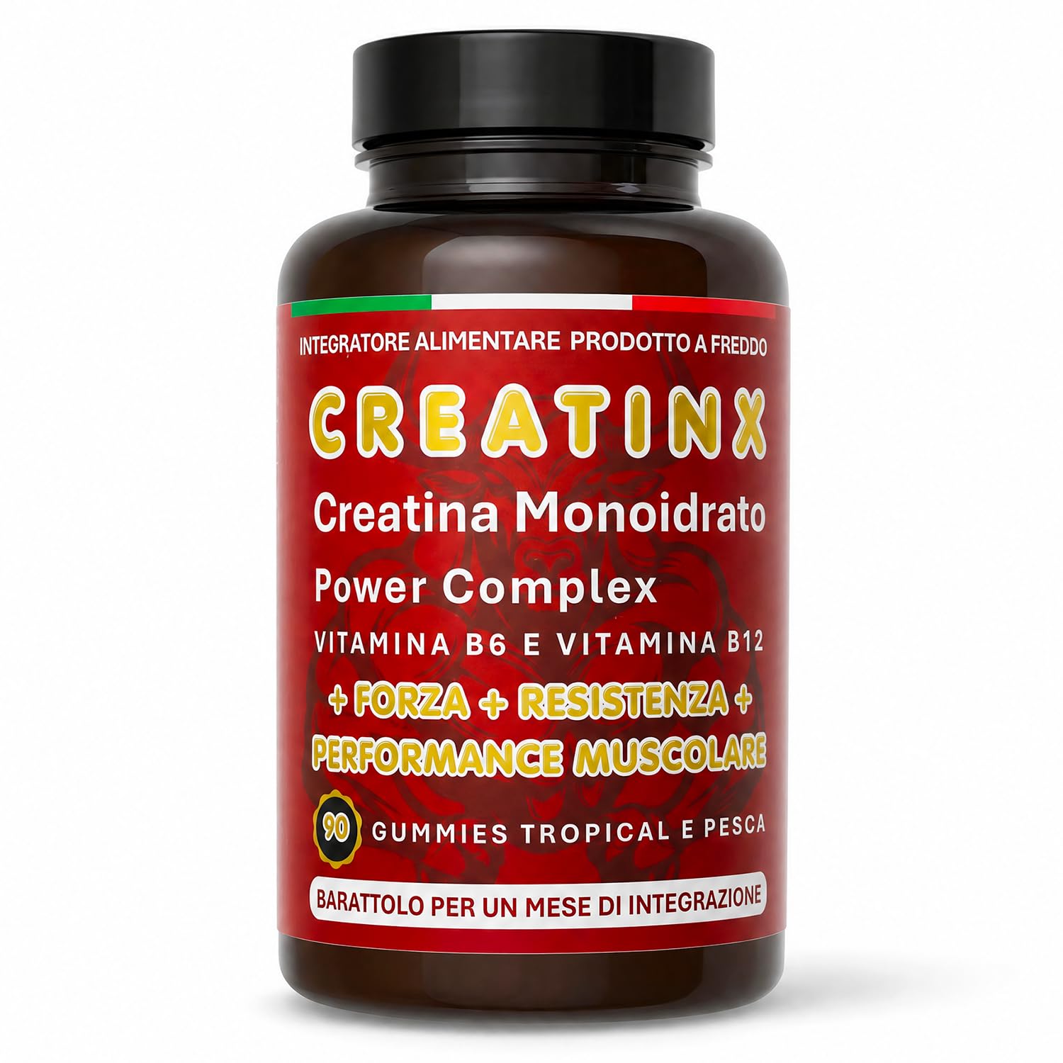 A+ttention Mr.Gray CREATINX|Creatina Bio Monoidrato 90 Gummies Prodotto a Freddo |Vitamina B6 e B12 | Forza Resistenza Performance |Gusto Tropical e Pesca|1 Mese di Fornitura|Senza Glutine e Lattosio