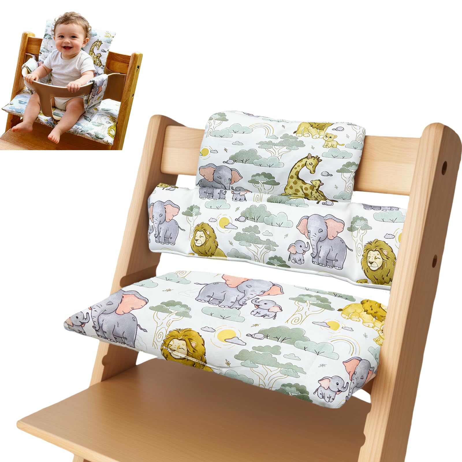 Cuscini per Seggiolone Stokke Tripp Trapp, 2 Pezzi Antiscivolo Cuscino per Seggiolone Pappa Impermeabile Cuscino Sedia Bambini Modelli Animali Cotone PP ad Alta Resilienza