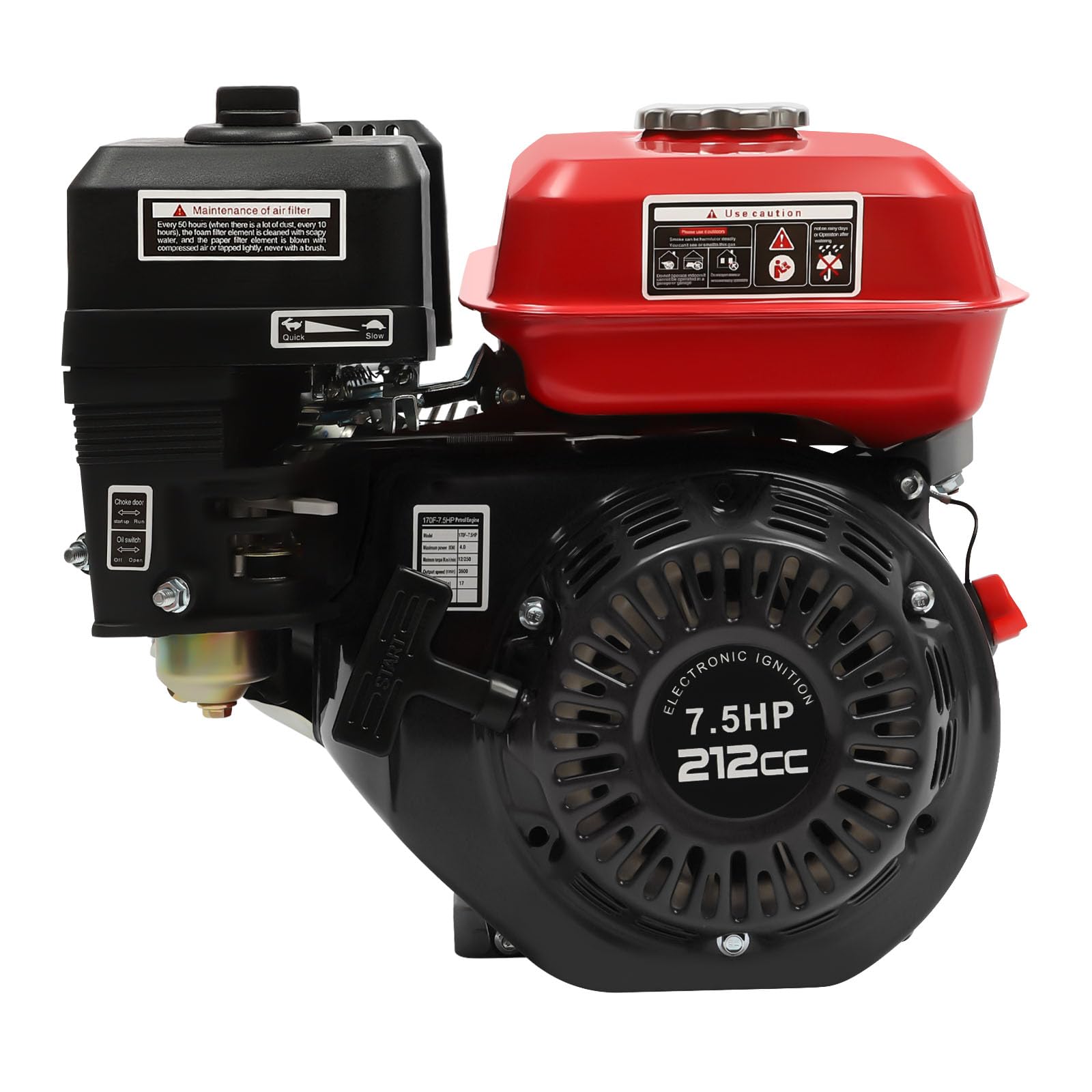 Motor de gasolina de 4 tiempos 7,5 CV 4kW motor de un solo cilindro 212cc 3600 rpm refrigerado por aire motor estacionario generador de energía para pulidoras, granadoras, bombas de agua y más