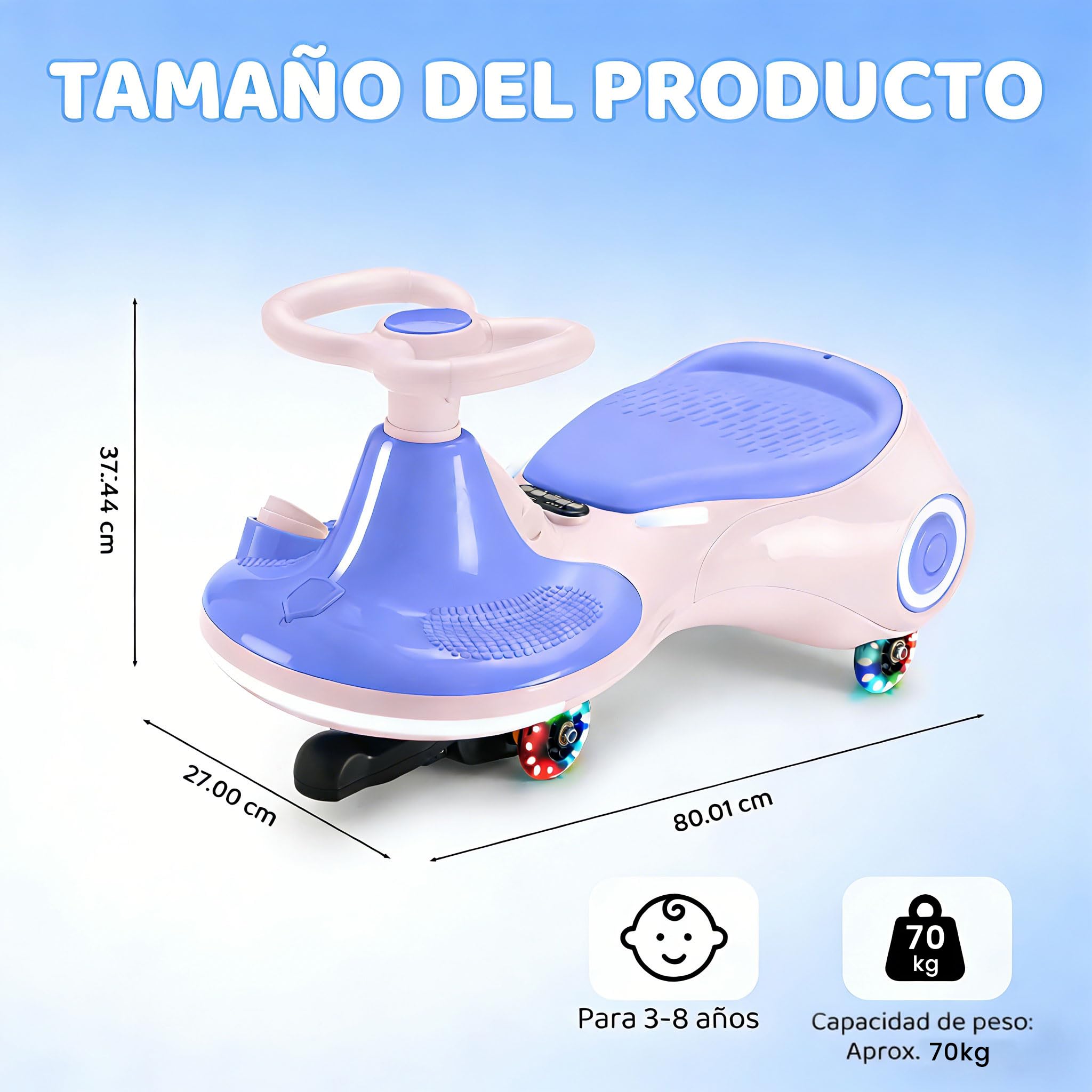 Coche eléctrico Infantil 12V, Juguete montable 3 en 1 con Pedal, batería Recargable, 3 Modos, antivuelco, Ruedas Luminosas, música, Edades 3-8 años, 30-70 kg, Rosa Morado