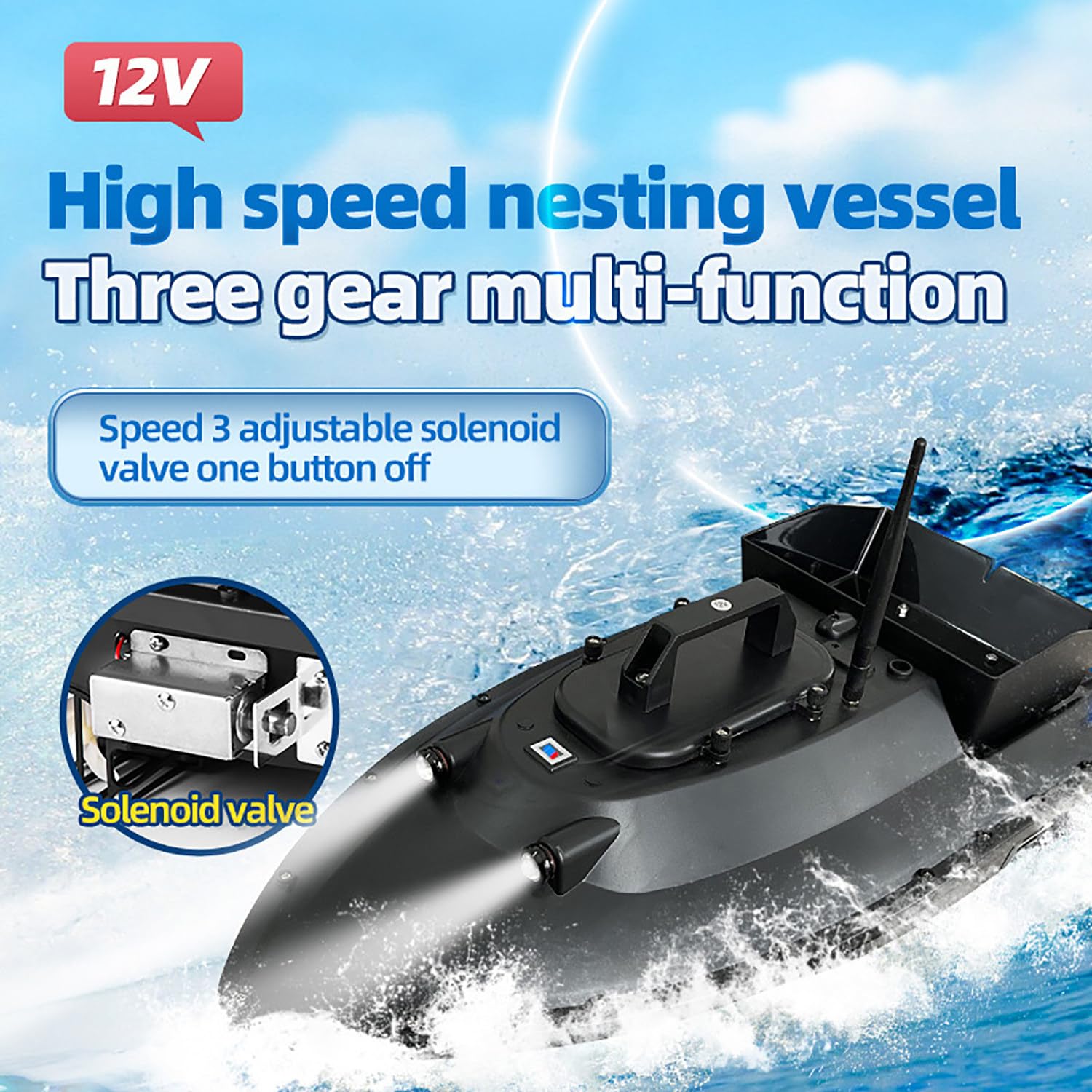 barca da pesca telecomandata a ritorno automatico GPS da 12V (sgancio elettromagnetico) con batteria da 18000 mAh, 3 velocità, telecomando per tirare la rete,carico di 2,5 kg, contenitore di scarico