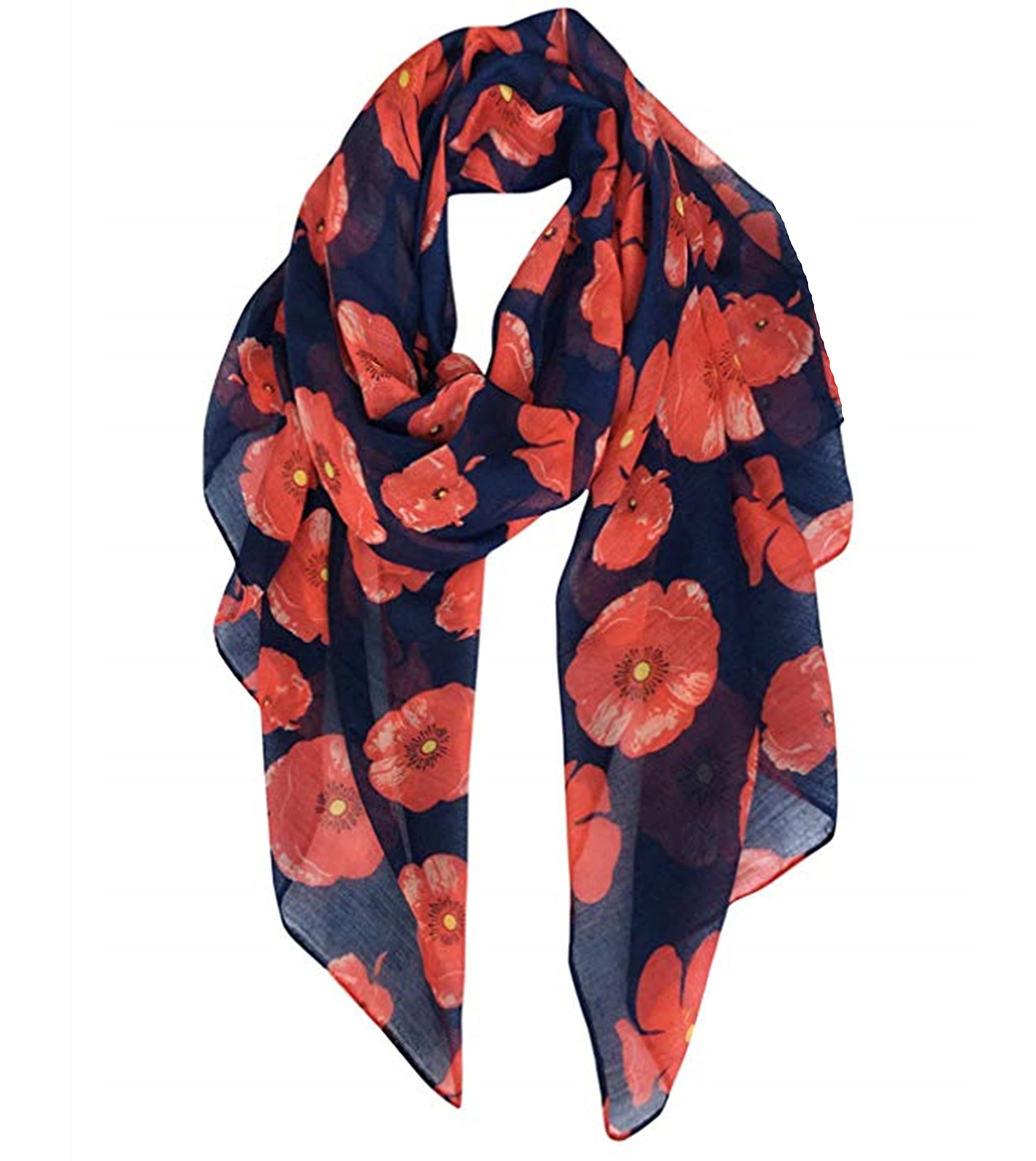 A Liittle Tree Women's Navy "A Liittle Tree"- Poppy Flower Print Lady Hijab Fashion Stylish Soft Scarf Shawl Wrap Headscarf (Navy)