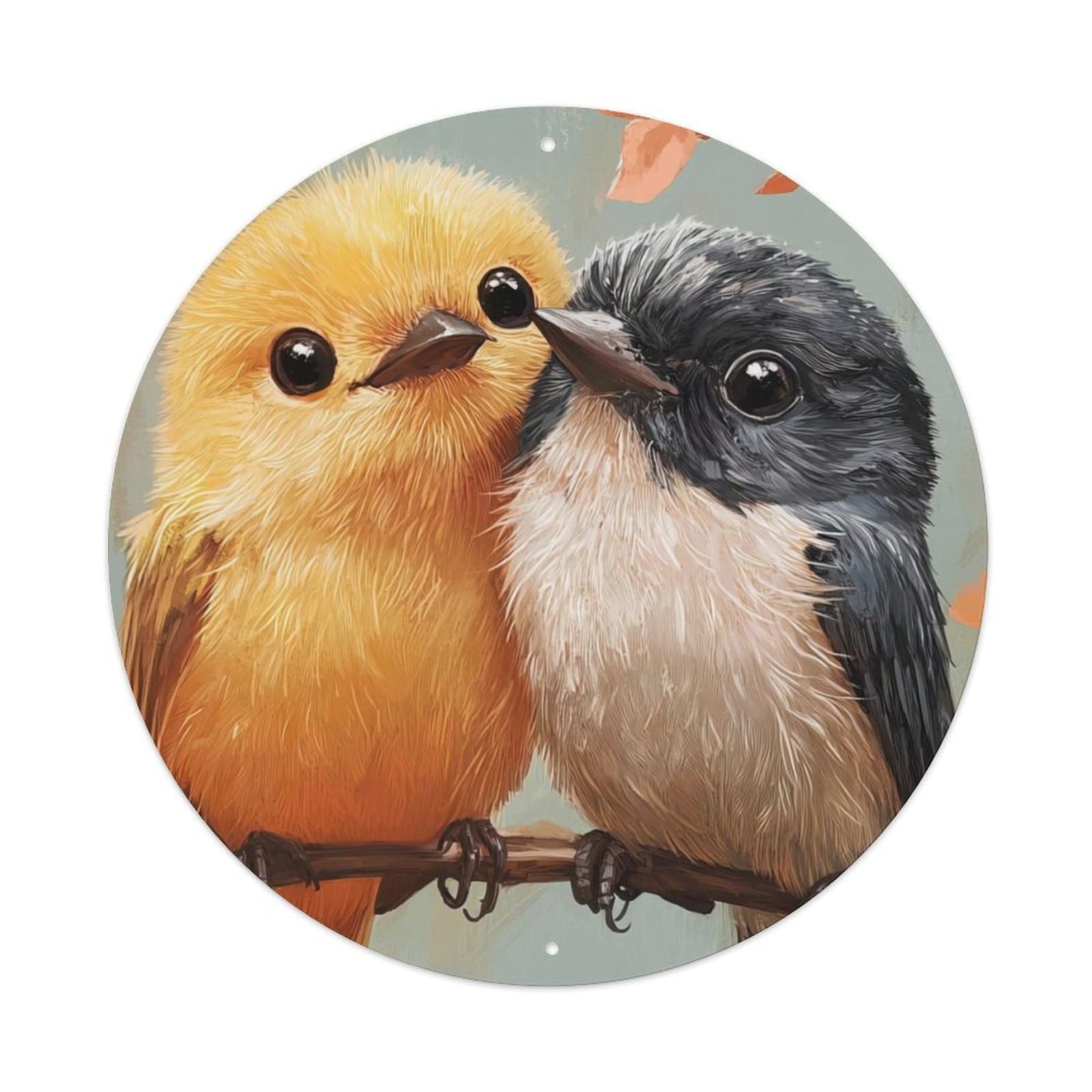 Animal Artwork Two Little Birds Vintage Metal Tin Sign Plaque Wall Decor for Cafe, Club Bar, Office, Garden Metal Poster 8x8Inch