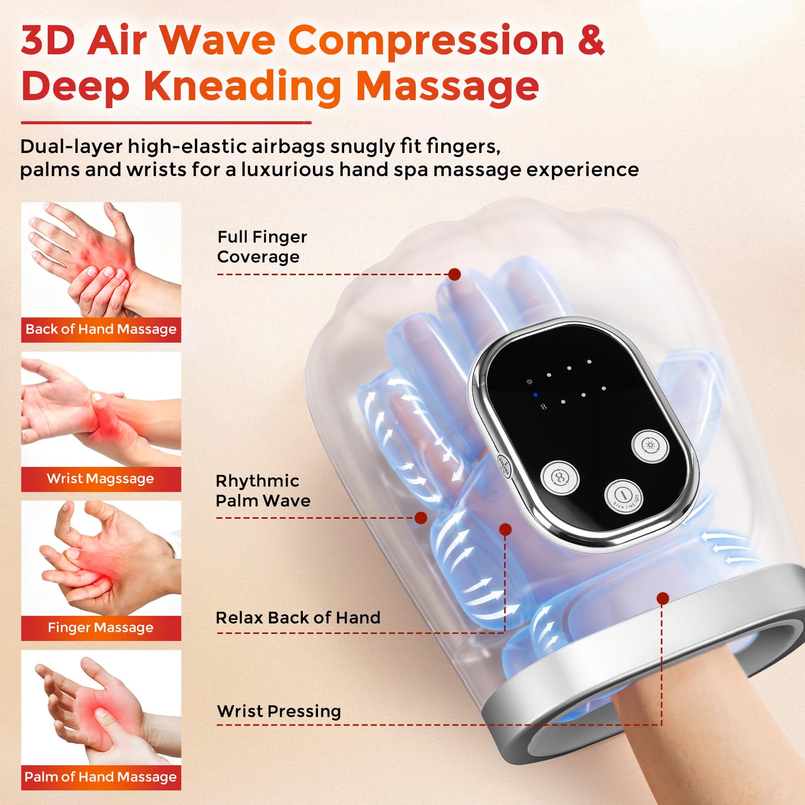 WingFly Handmassagegerät mit Wärmefunktion, 3 Heizstufen & 3 Druckstufen