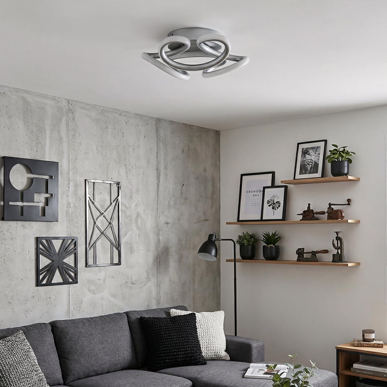 HOFSTEIN Lampa sufitowa LED Jaren, lampa sufitowa z metalu/tworzywa sztucznego w kolorze srebrnym/białym, regulacja CCT za pomocą przełącznika ściennego, 2700-4000-6000 K, funkcja pamięci, 24 W, do