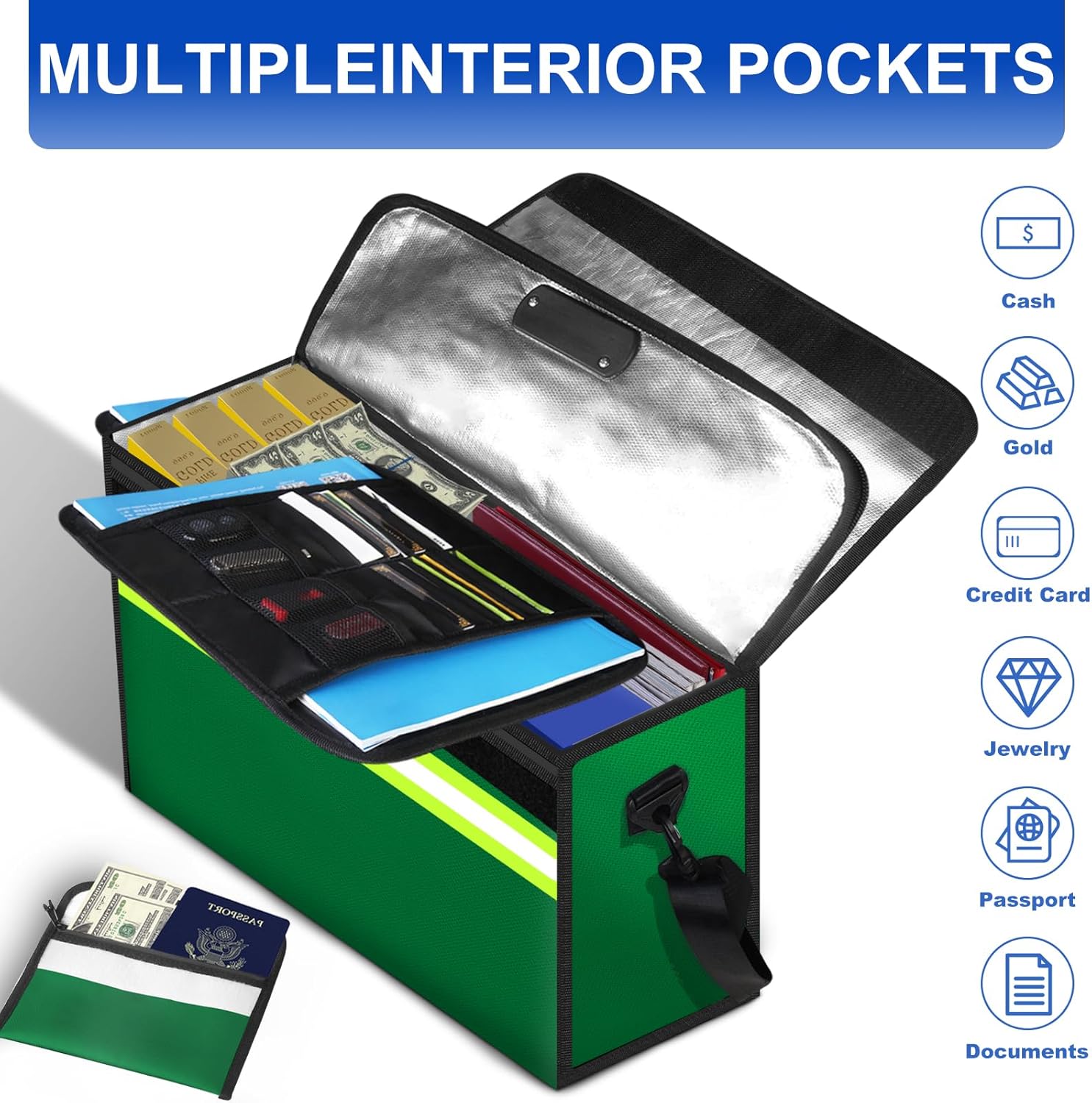 6500°F Large Fireproof Document Organizer with Lock,10 Layers Heat Insulated＆Waterproof Zipper,Removable Folder Layers/Wallet,Portable Home Travel Safe Storage for Important Documents,Files and More
