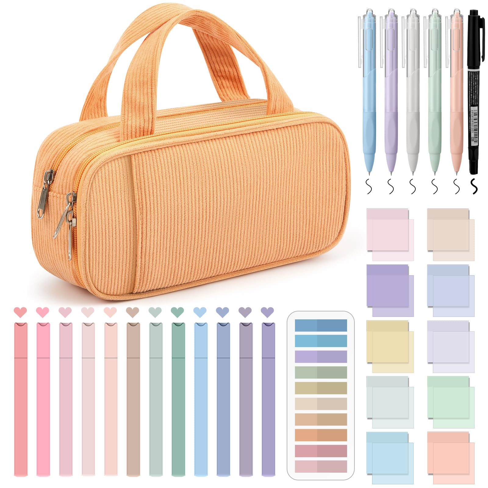 Jutom 39 Pcs Aesthetic Book Annotation Kit Highlighter with Pencil Case Bag Gel Pen Transparent Sticky Note Taking Bible Study College School Supplies