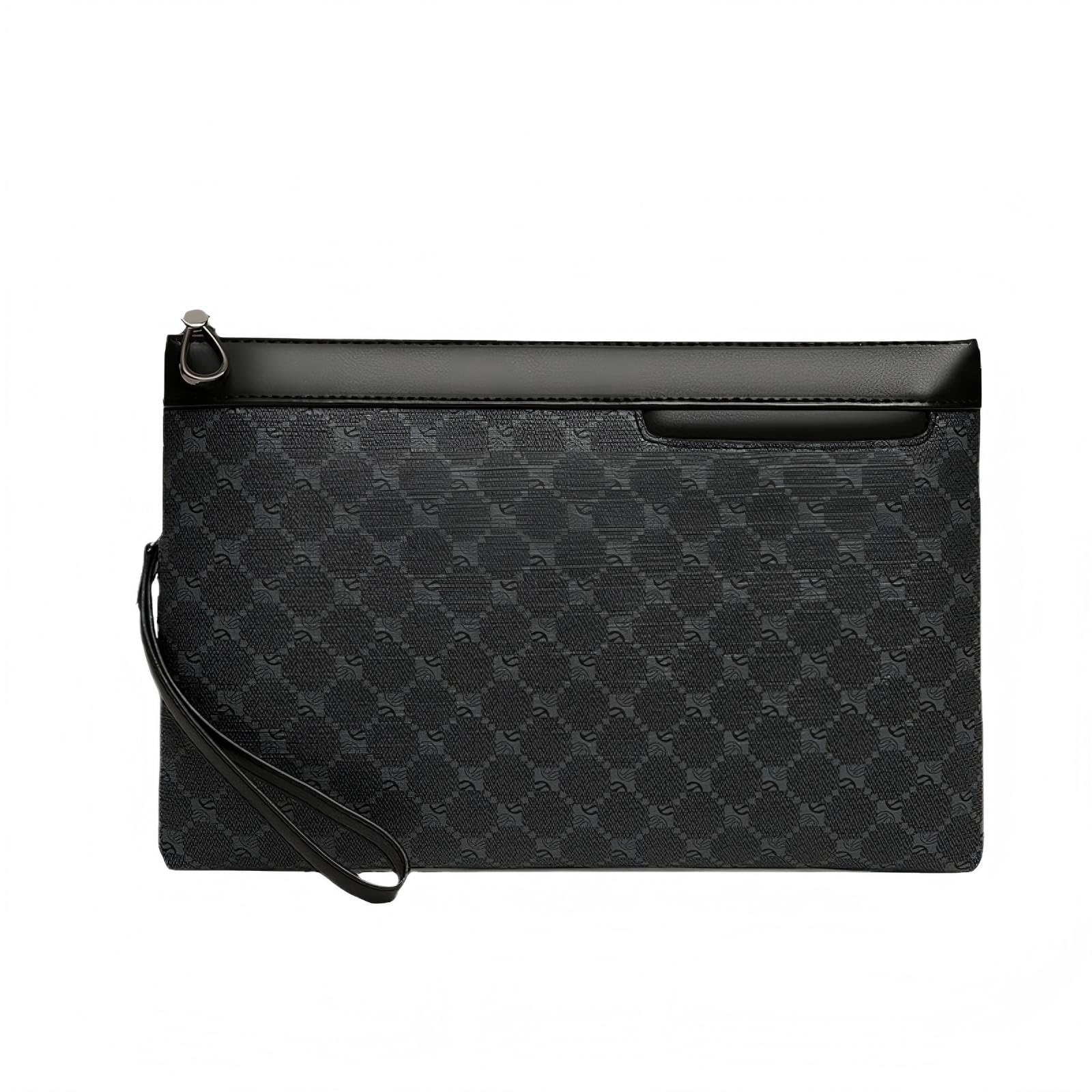 Men's Business Commuter Clutch Bag - Large Capacity PU Leather Handbag with Plaid Pattern