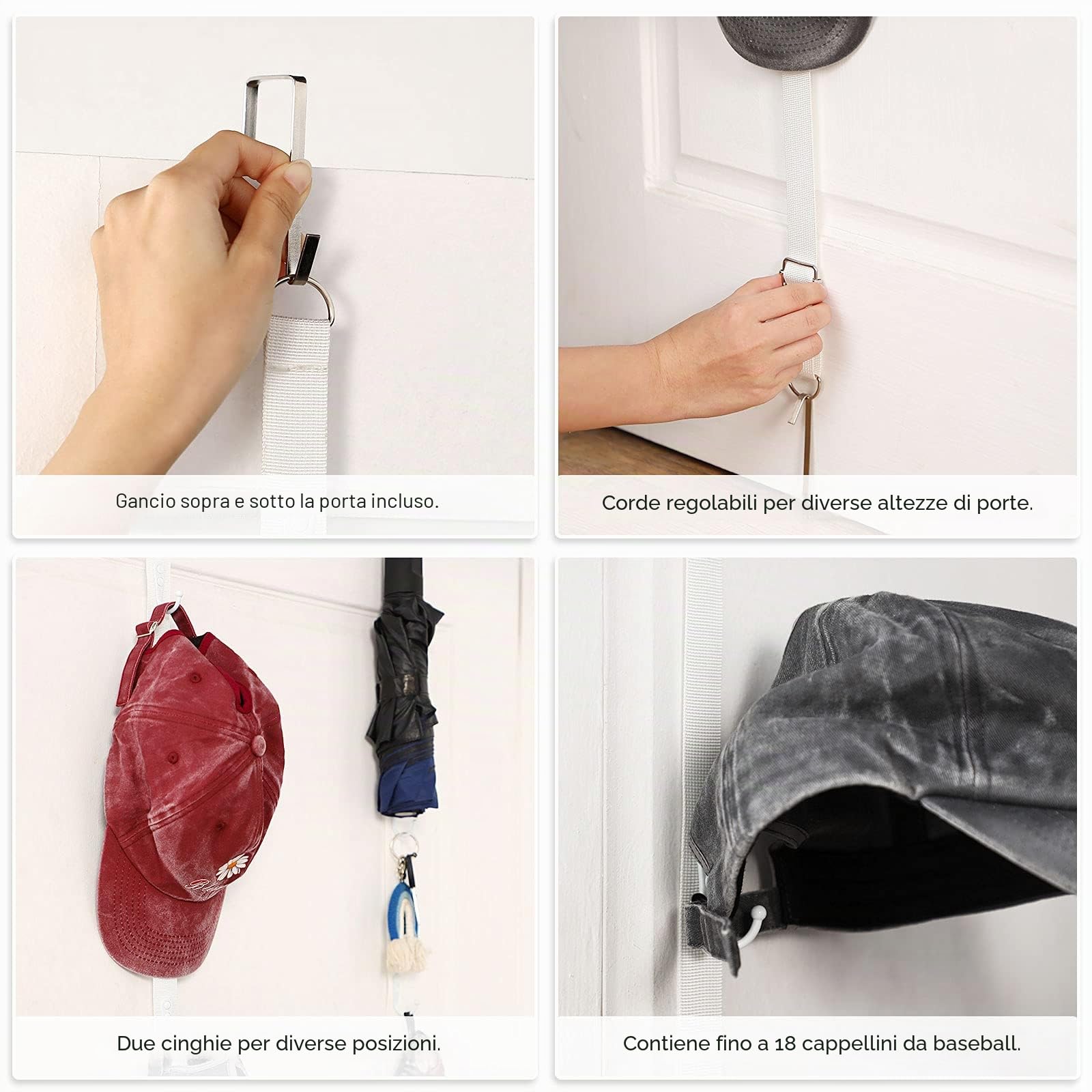 Jetec 2 Pezzi Armadio da Porta Cappelli Regolabile Organizer per Cappelli da Appendere Custodie per Cappelli da Appendere Supporto di Berretti da Baseball Organizer con Gancio (Bianco)