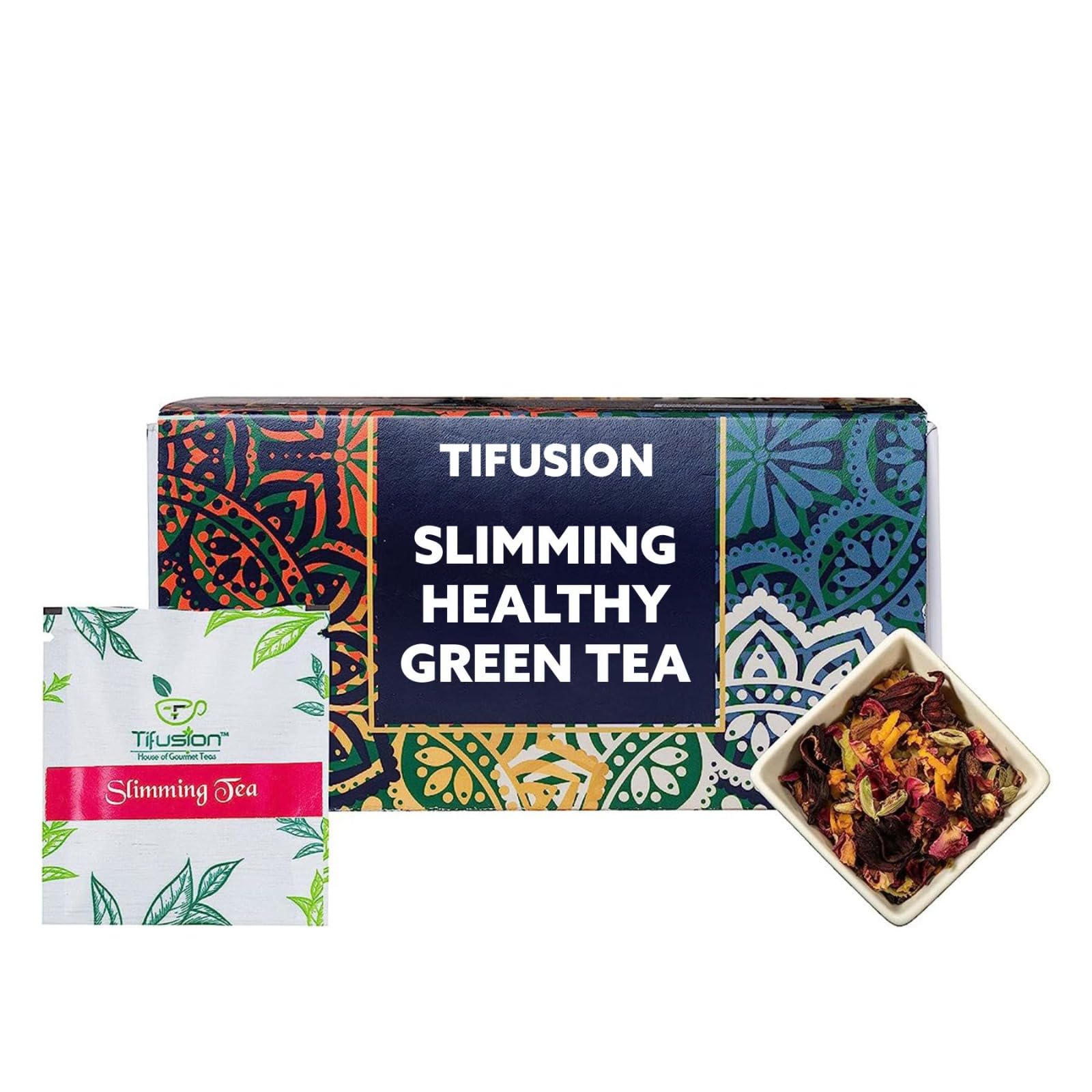 Slimming Tea with Garcinia, Cinnamon, Ginger, Ashwagandha, Tulsi | Natural Herbal Whole Loose Leaf | For Fat Burn, Improved Metabolism, Zero Calories| 20 Tea Bags, 20 Serving Cups