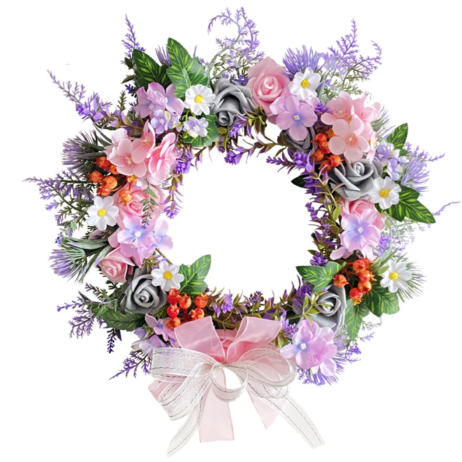 Tsophreniq Artificial Flower Wreath Christmas Leaves Bow New Year Spring Colorful Wreaths for Front Door Wall Window Decor Wall Decor