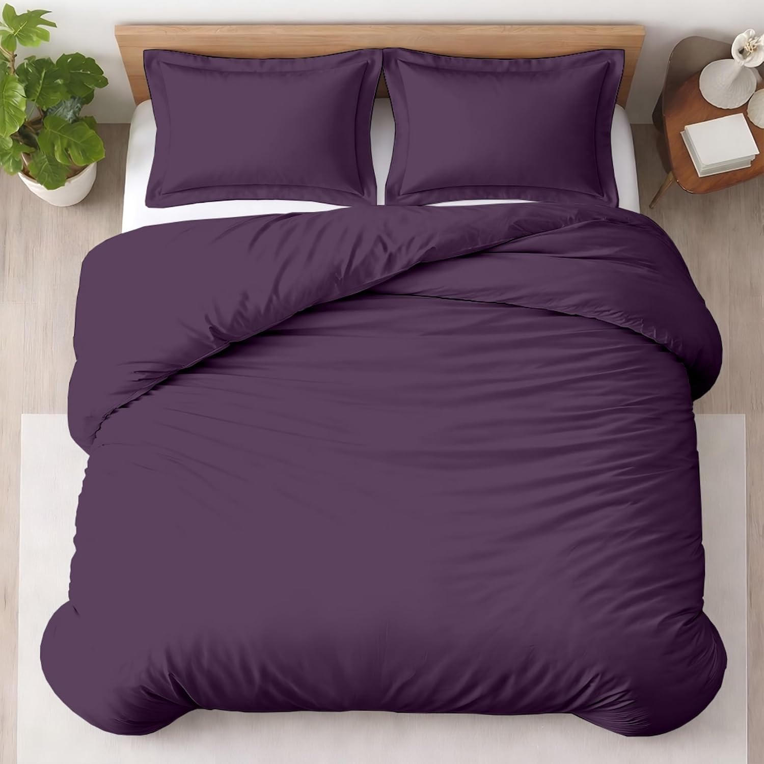Kotton Culture 3 Pc 120" x 98" Duvet Cover Set Oversized King 100% Egyptian Cotton - 600 Thread Count Comforter Cover, Zipper Closure & Corner Ties - Fits Large King Inserts - Plum